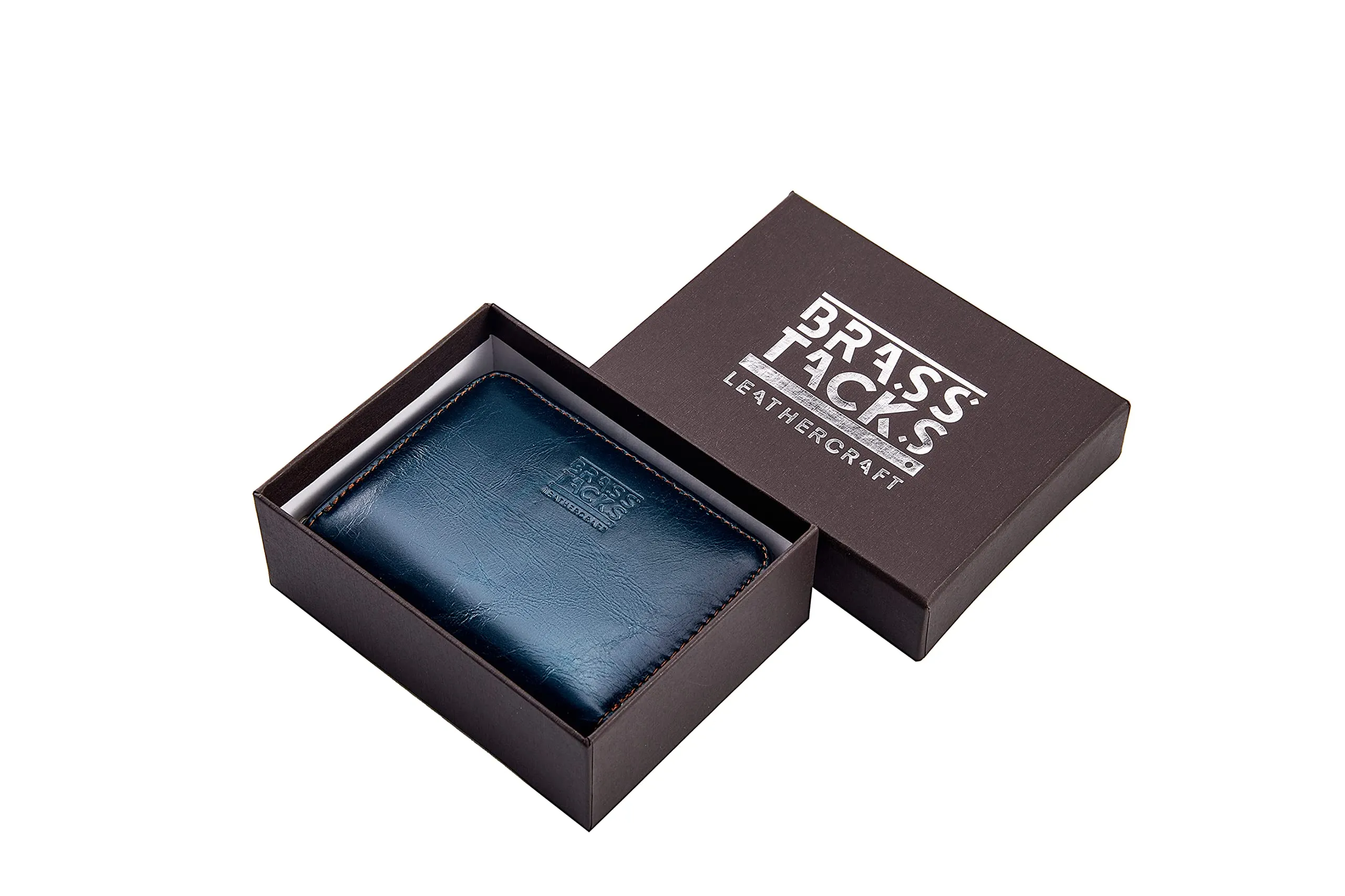 BRASS TACKS Leathercraft Portafoglio Piccolo in Vera Pelle con Protezione RFID, 11 Scomparti per Carte e Cerniera (Blu) - immagine 9