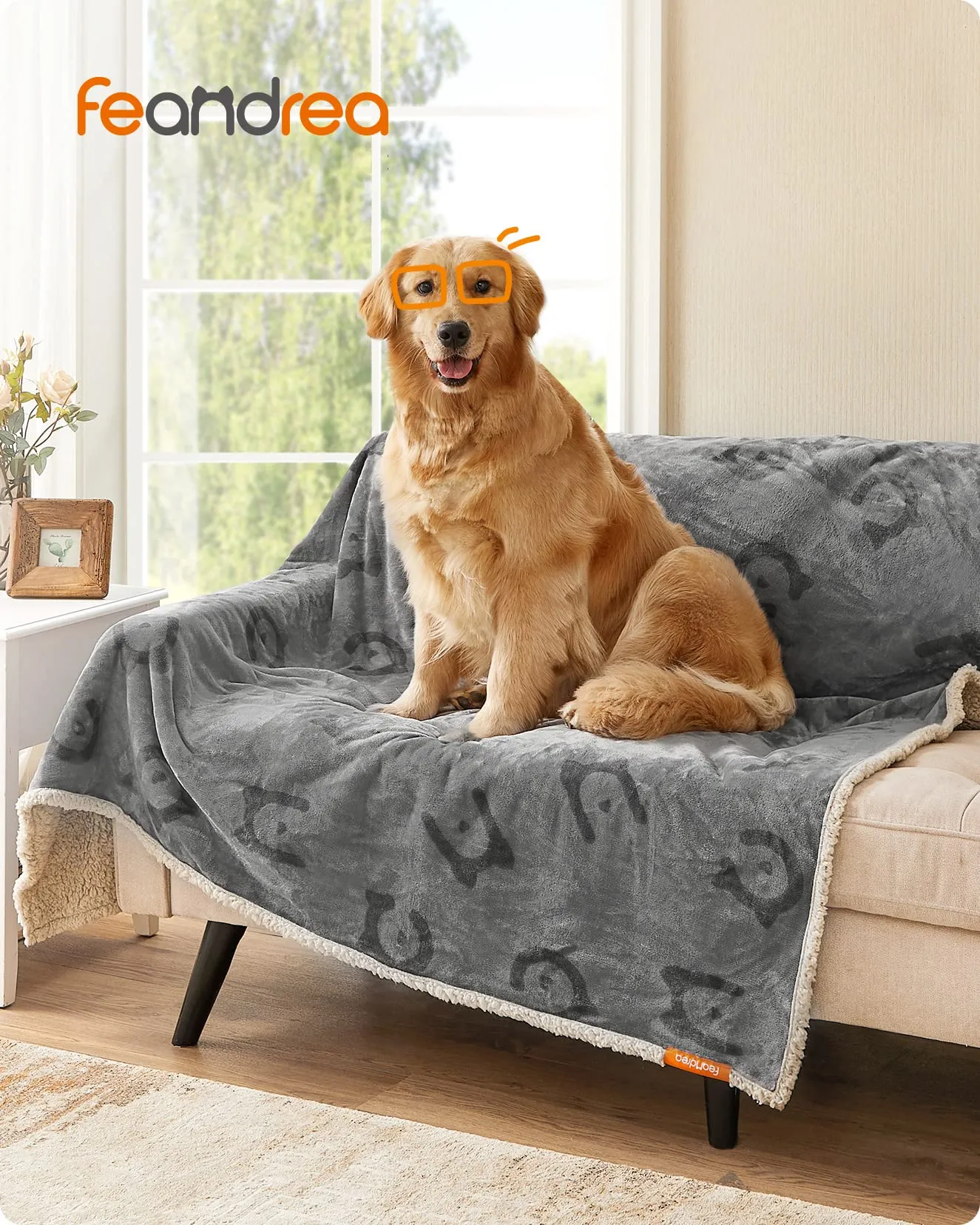 Feandrea Coperta Impermeabile per Cani e Gatti, Sherpa e Flanella Reversibile, 203 x 152 cm, XXL, Grigio PPB080G01 - immagine 2
