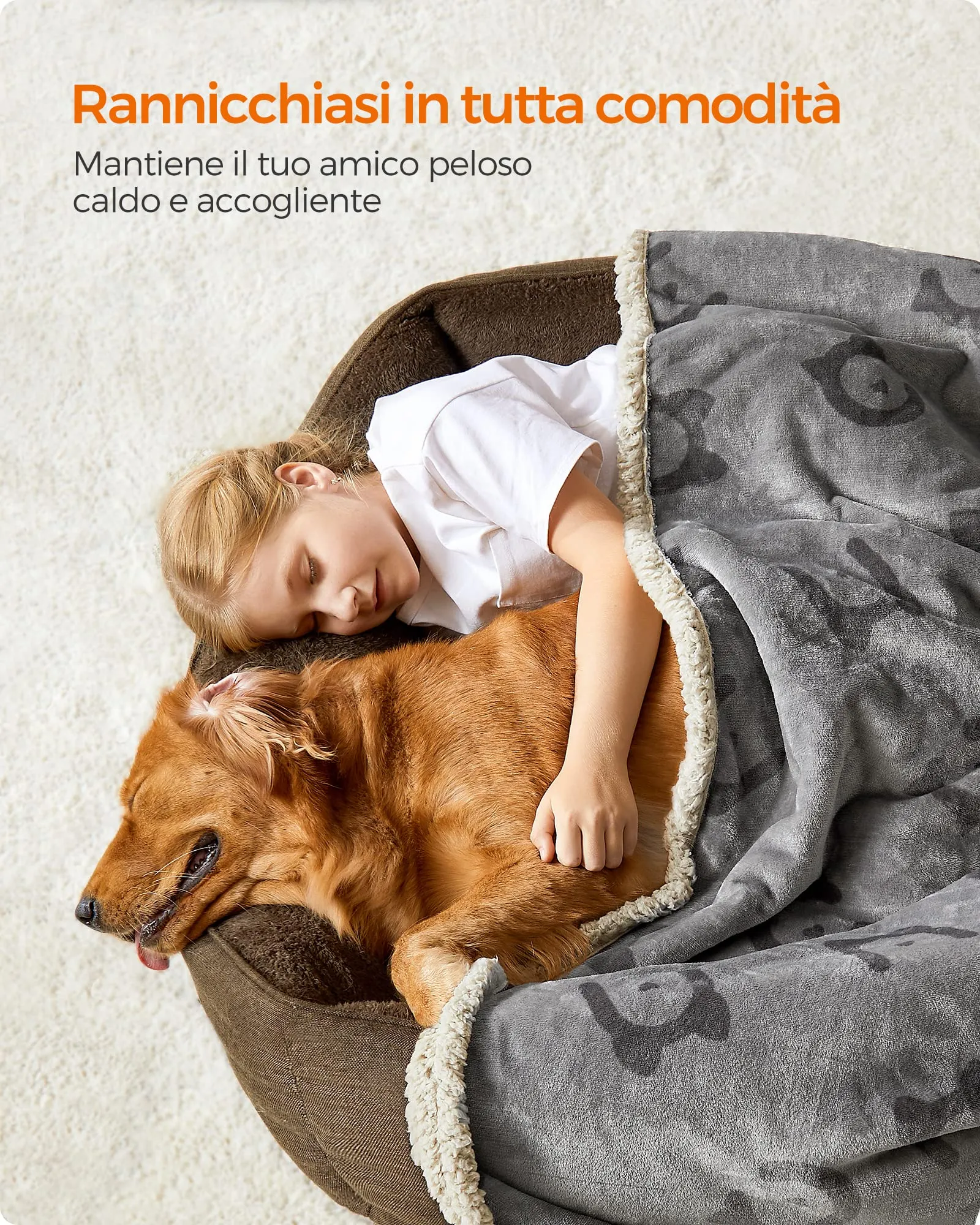 Feandrea Coperta Impermeabile per Cani e Gatti, Sherpa e Flanella Reversibile, 203 x 152 cm, XXL, Grigio PPB080G01 - immagine 4