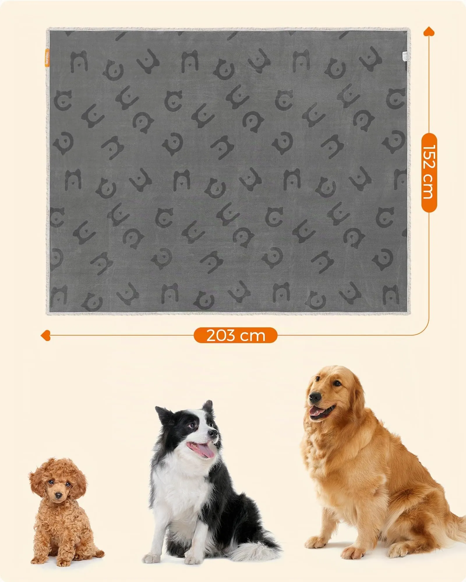 Feandrea Coperta Impermeabile per Cani e Gatti, Sherpa e Flanella Reversibile, 203 x 152 cm, XXL, Grigio PPB080G01 - immagine 6