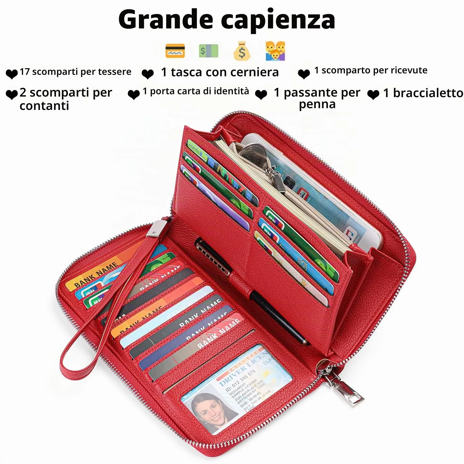 GAEKEAO Portafoglio Donna in Pelle con Blocco RFID e Portamonete con Chiusura a Cerniera - immagine 2