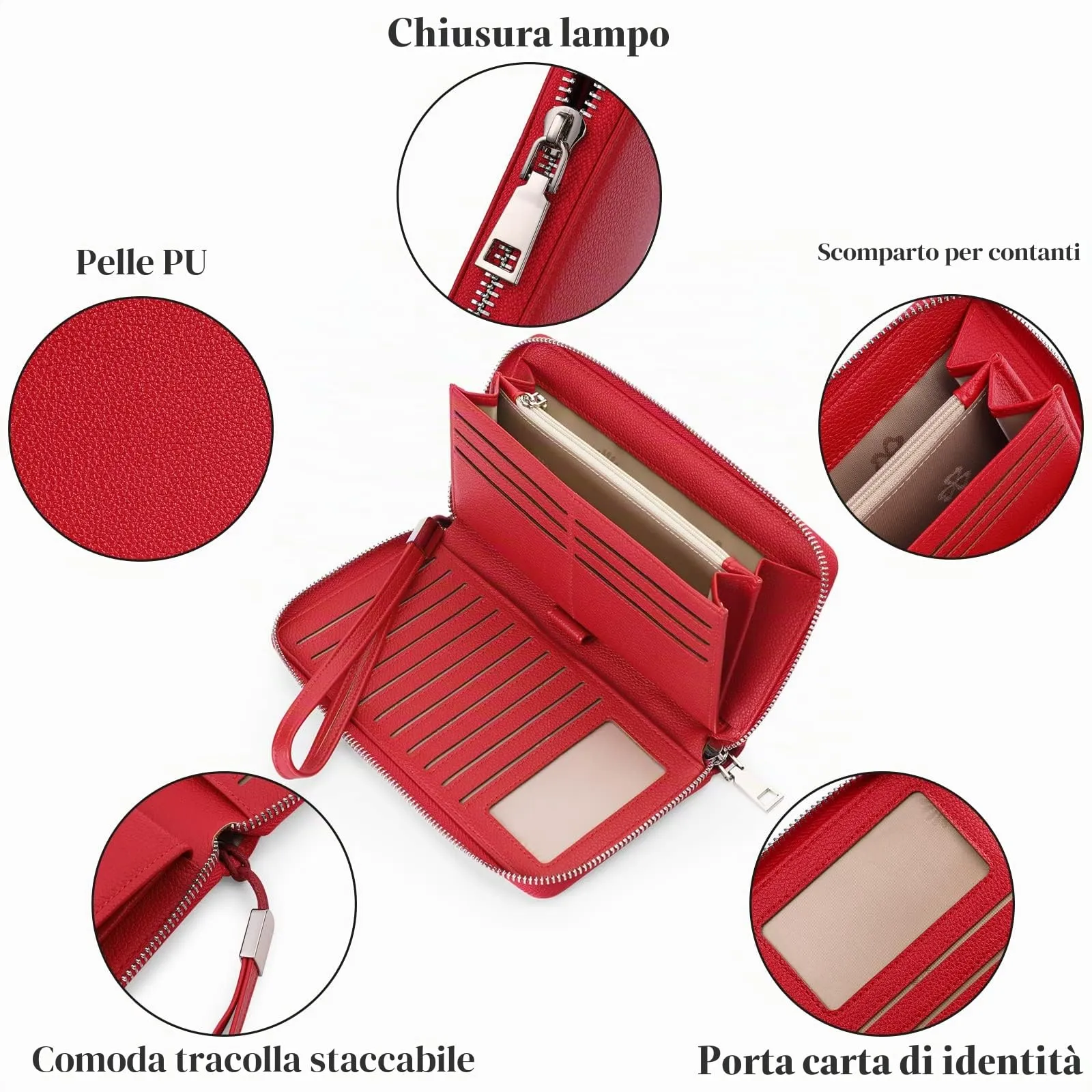 GAEKEAO Portafoglio Donna in Pelle con Blocco RFID e Portamonete con Chiusura a Cerniera - immagine 3
