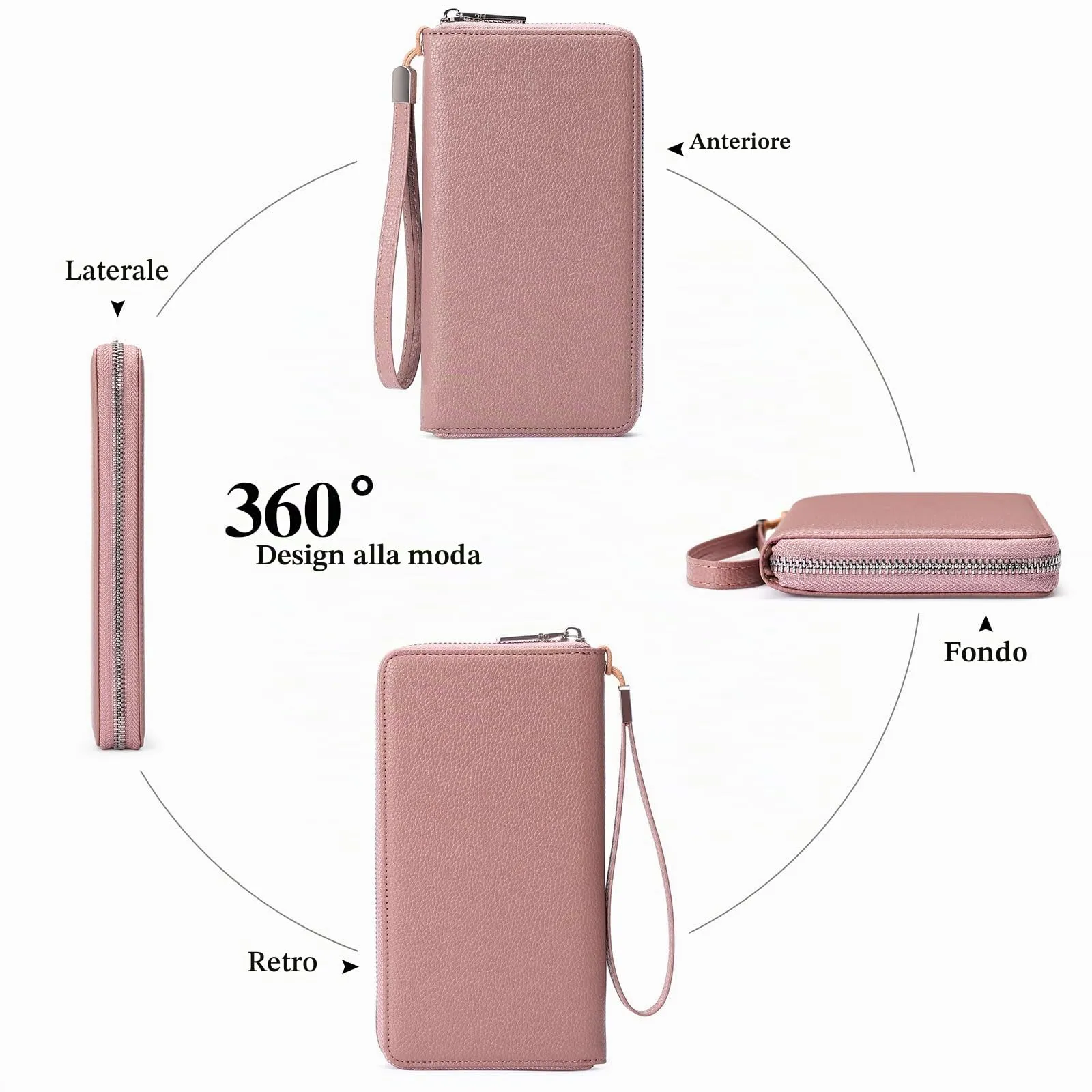 GAEKEAO Portafoglio Donna Grande in Pelle con Blocco RFID e Portamonete con Chiusura a Cerniera - immagine 4