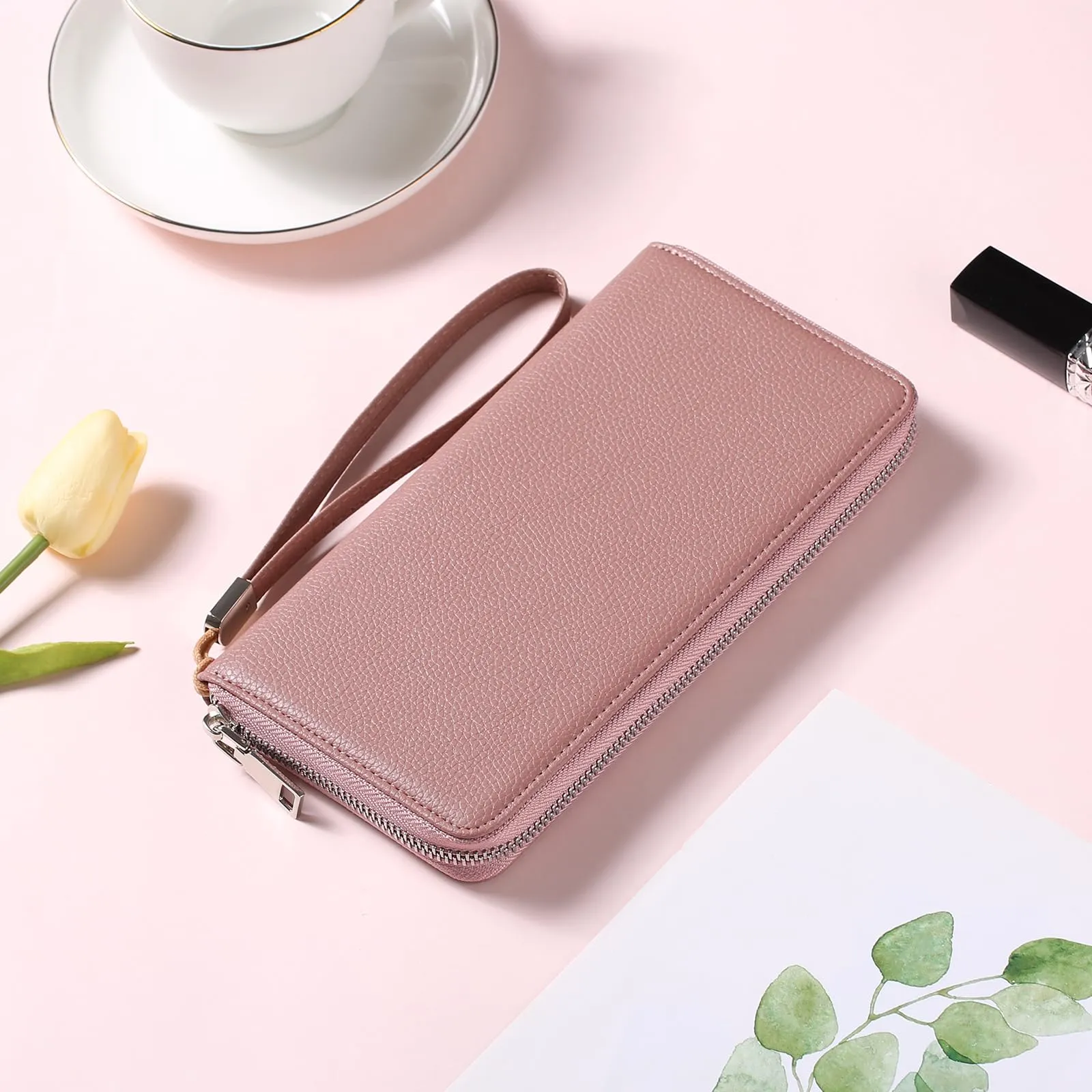 GAEKEAO Portafoglio Donna Grande in Pelle con Blocco RFID e Portamonete con Chiusura a Cerniera - immagine 6