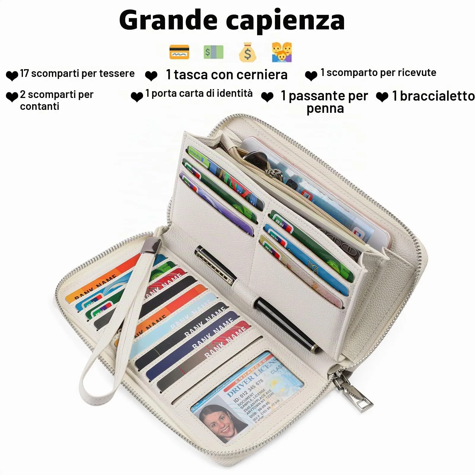 GAEKEAO Portafoglio Donna Grande in Pelle con Blocco RFID e Chiusura a Cerniera - immagine 2
