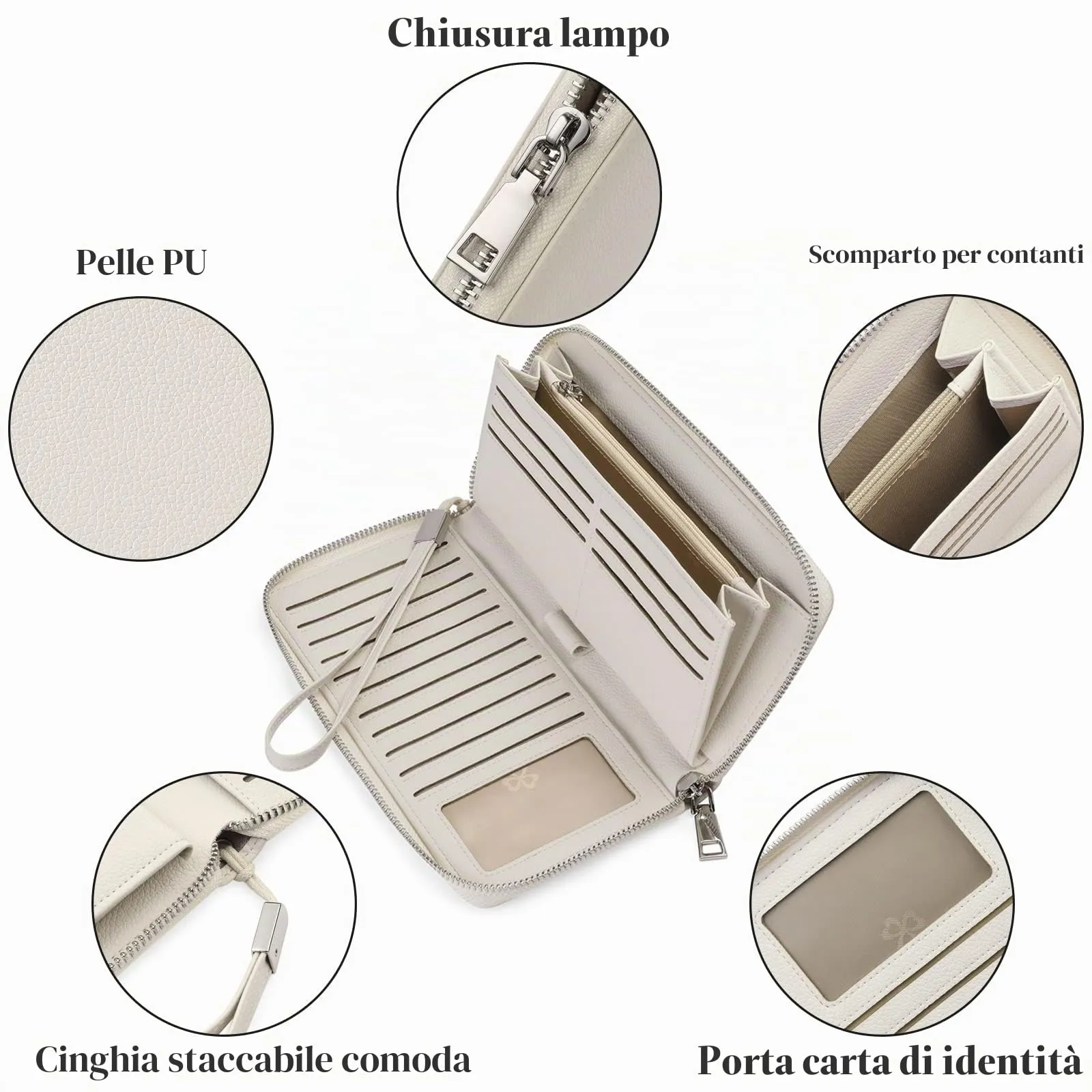 GAEKEAO Portafoglio Donna Grande in Pelle con Blocco RFID e Chiusura a Cerniera - immagine 3