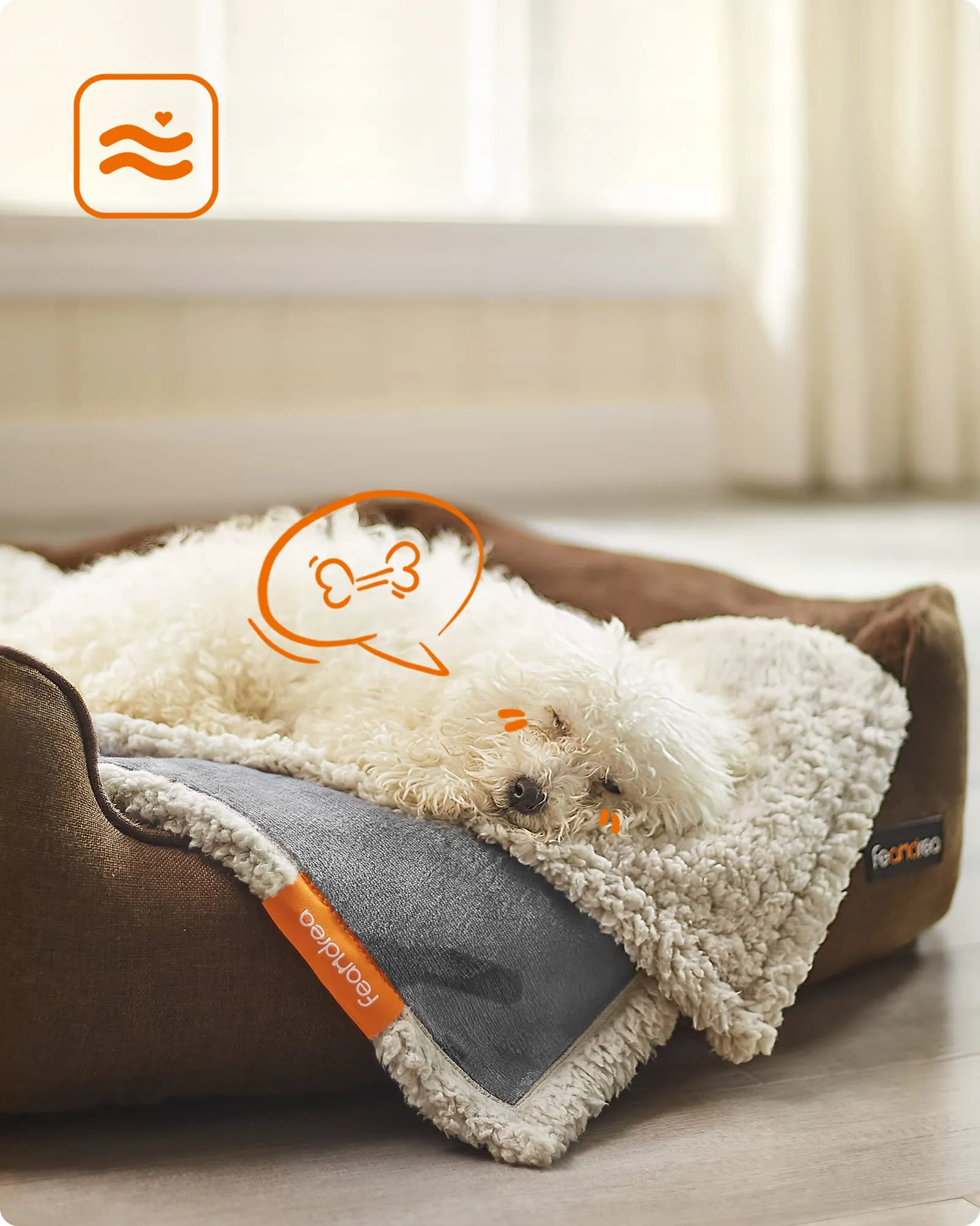 Feandrea Coperta Impermeabile per Cani e Gatti in Sherpa, 73 x 63 cm, S, Grigio PPB029G01 - immagine 2