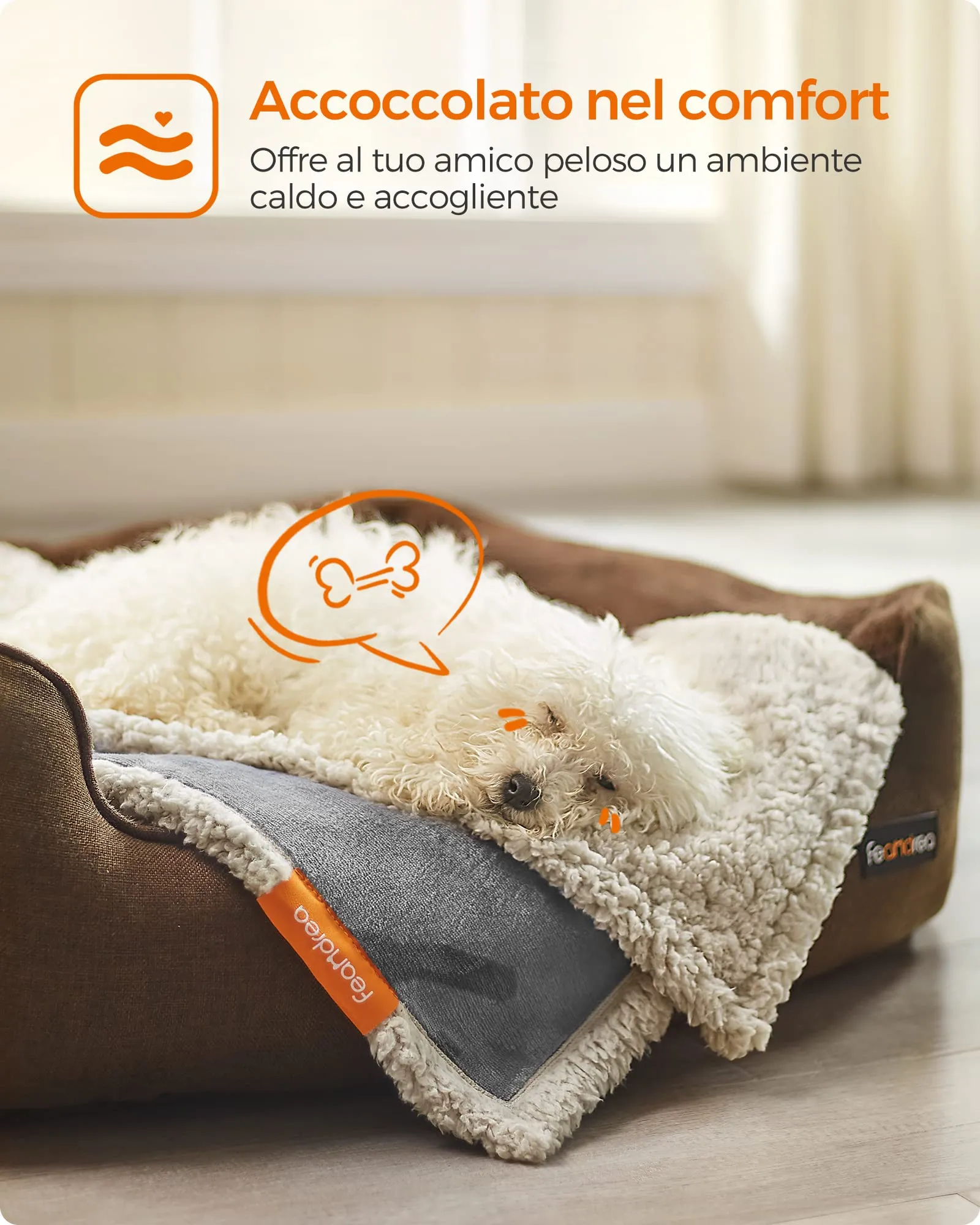 Feandrea Coperta Impermeabile per Cani e Gatti in Sherpa, 73 x 63 cm, S, Grigio PPB029G01 - immagine 5