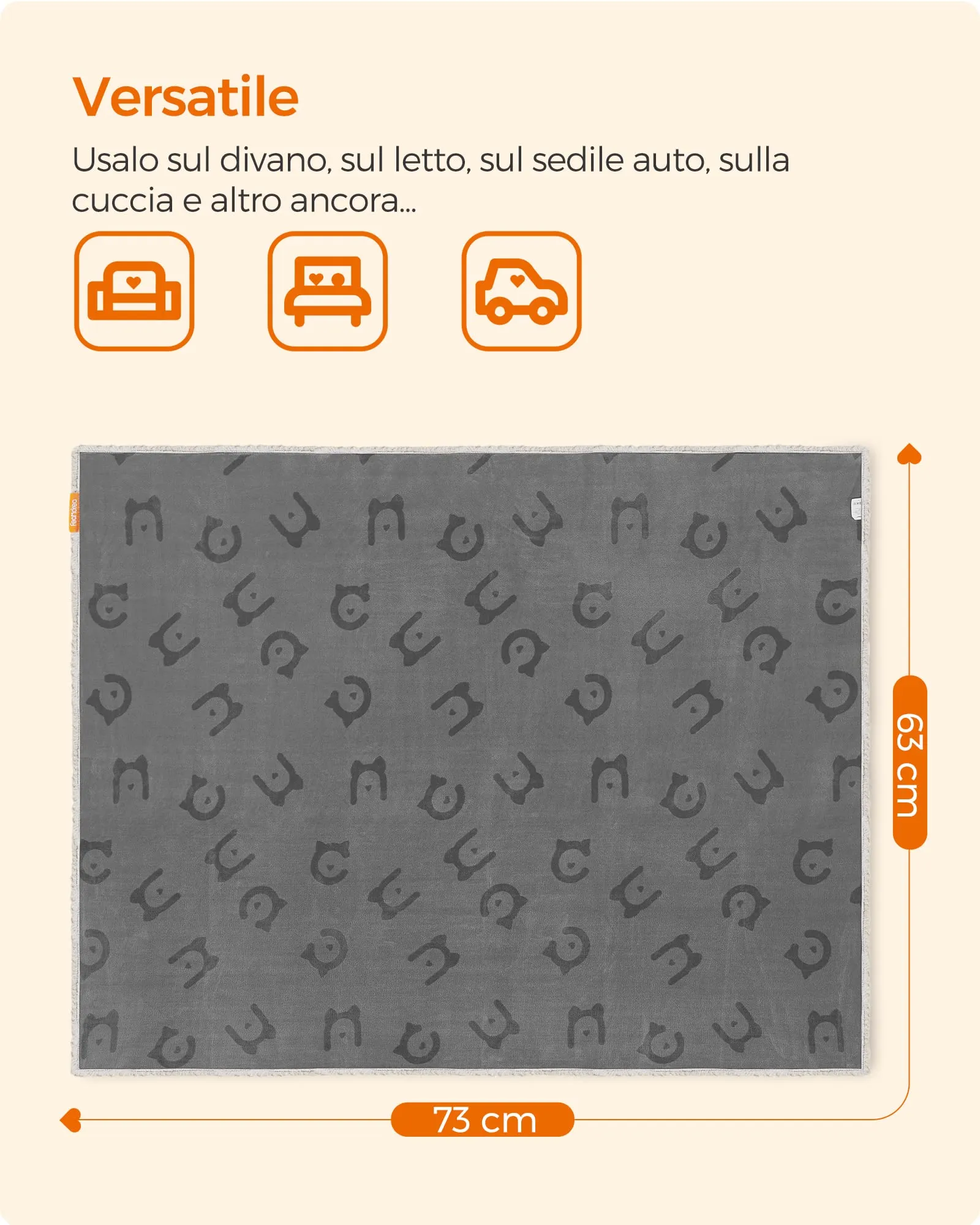 Feandrea Coperta Impermeabile per Cani e Gatti in Sherpa, 73 x 63 cm, S, Grigio PPB029G01 - immagine 7