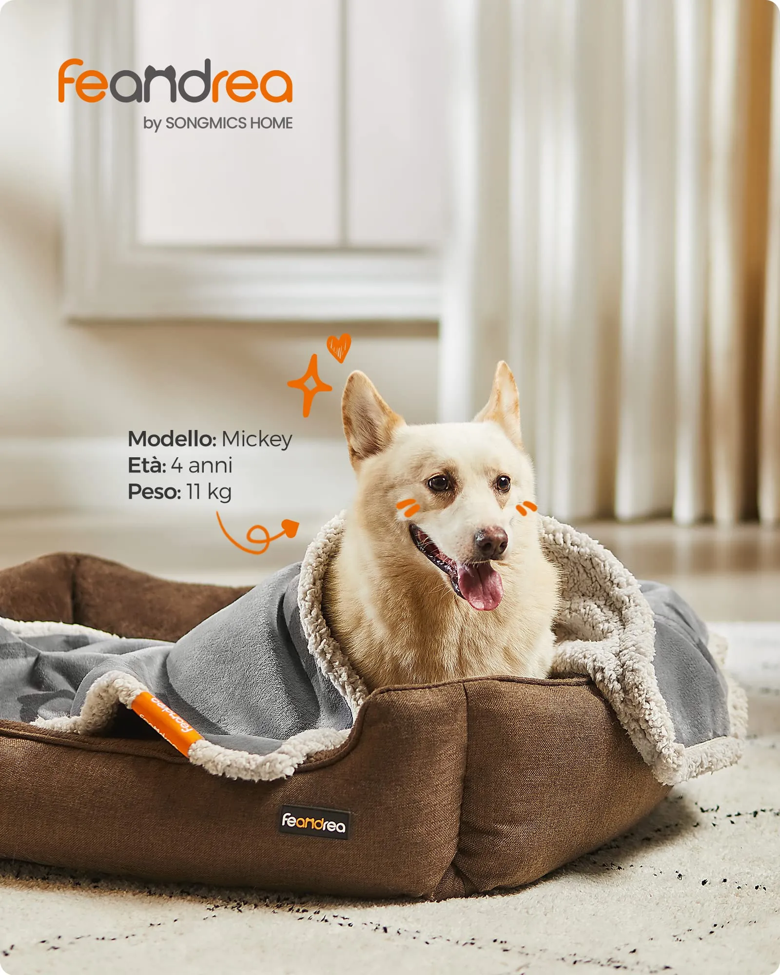 Feandrea Coperta Impermeabile per Cani e Gatti in Sherpa, 101 x 73 cm, M, Grigio PPB040G01 - immagine 2