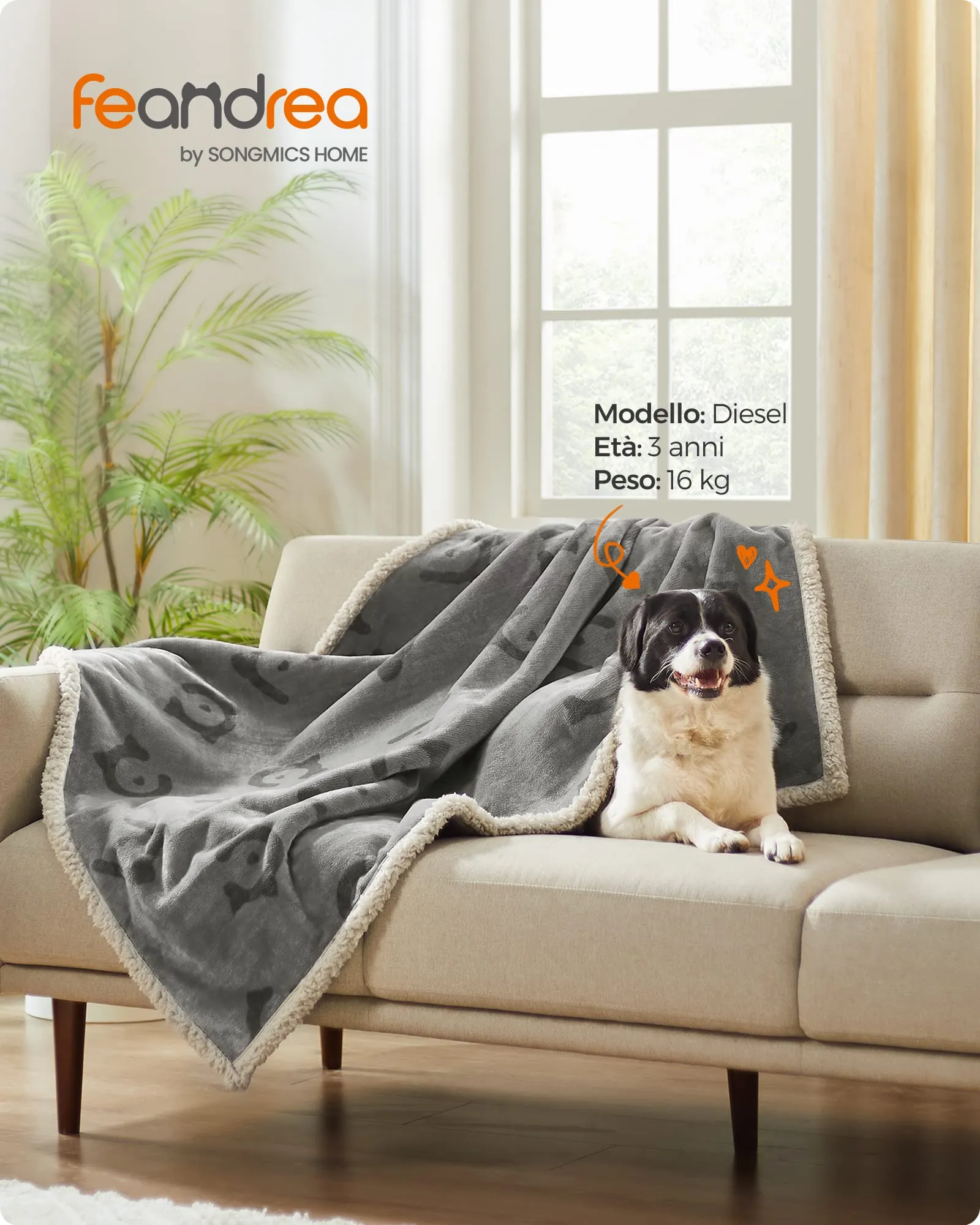 Feandrea Coperta Impermeabile per Cani e Gatti in Sherpa e Flanella, 127 x 101 cm, L, Grigio PPB050G01 - immagine 2