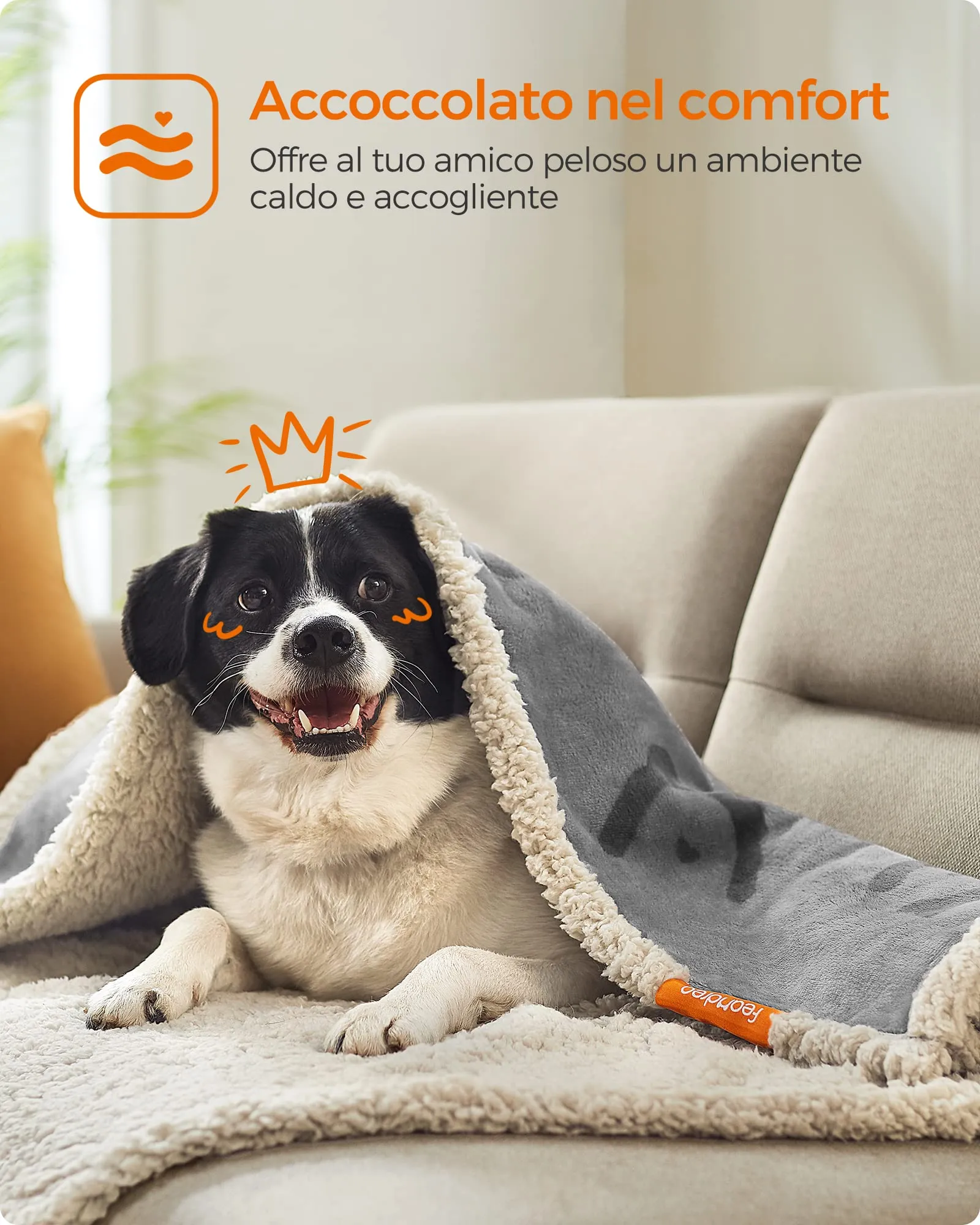 Feandrea Coperta Impermeabile per Cani e Gatti in Sherpa e Flanella, 127 x 101 cm, L, Grigio PPB050G01 - immagine 4
