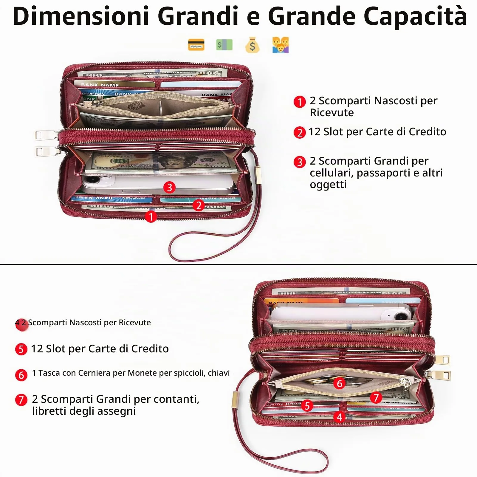 GAEKEAO Portafoglio Donna in Pelle Vegan con Doppia Cerniera e Blocco RFID - immagine 2
