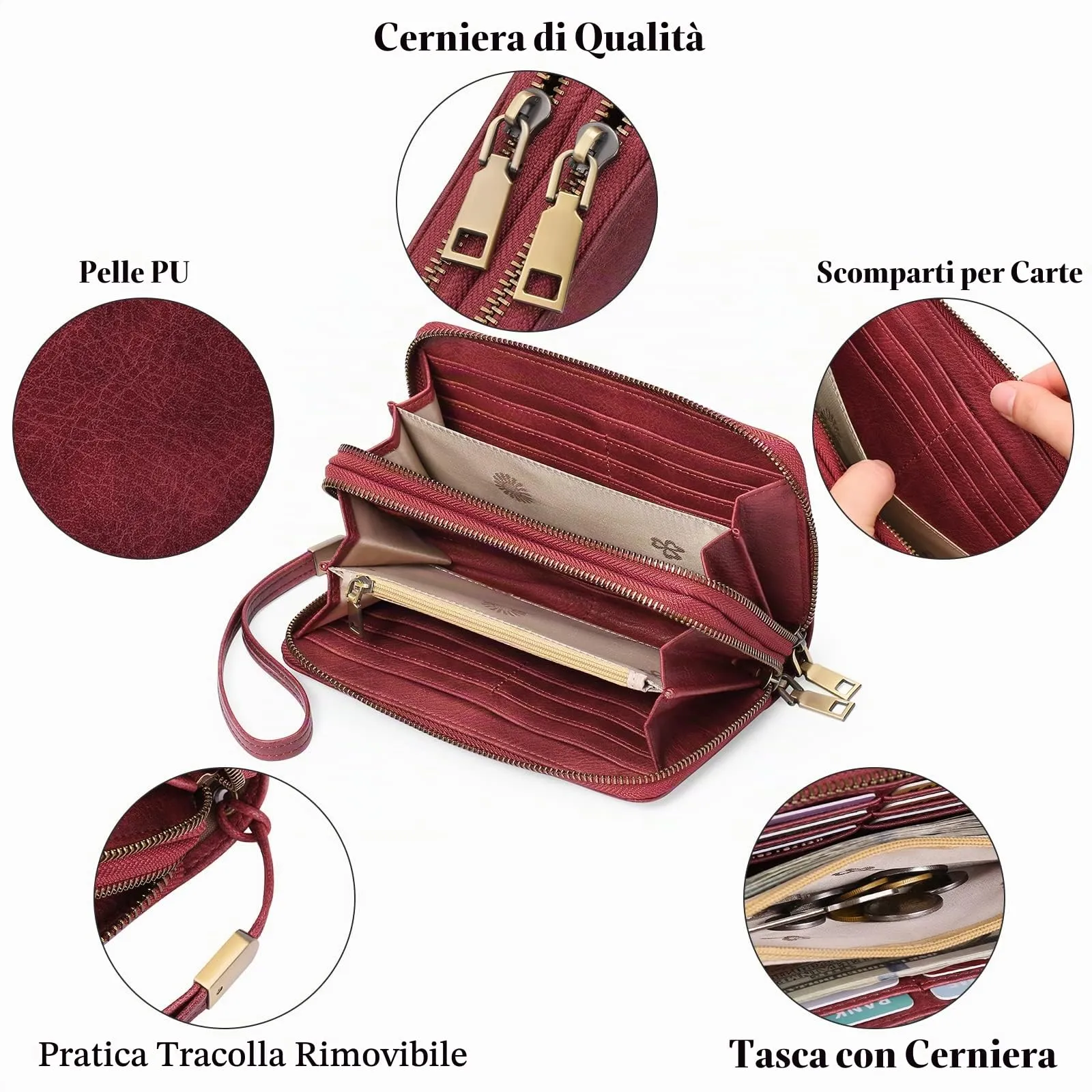 GAEKEAO Portafoglio Donna in Pelle Vegan con Doppia Cerniera e Blocco RFID - immagine 9