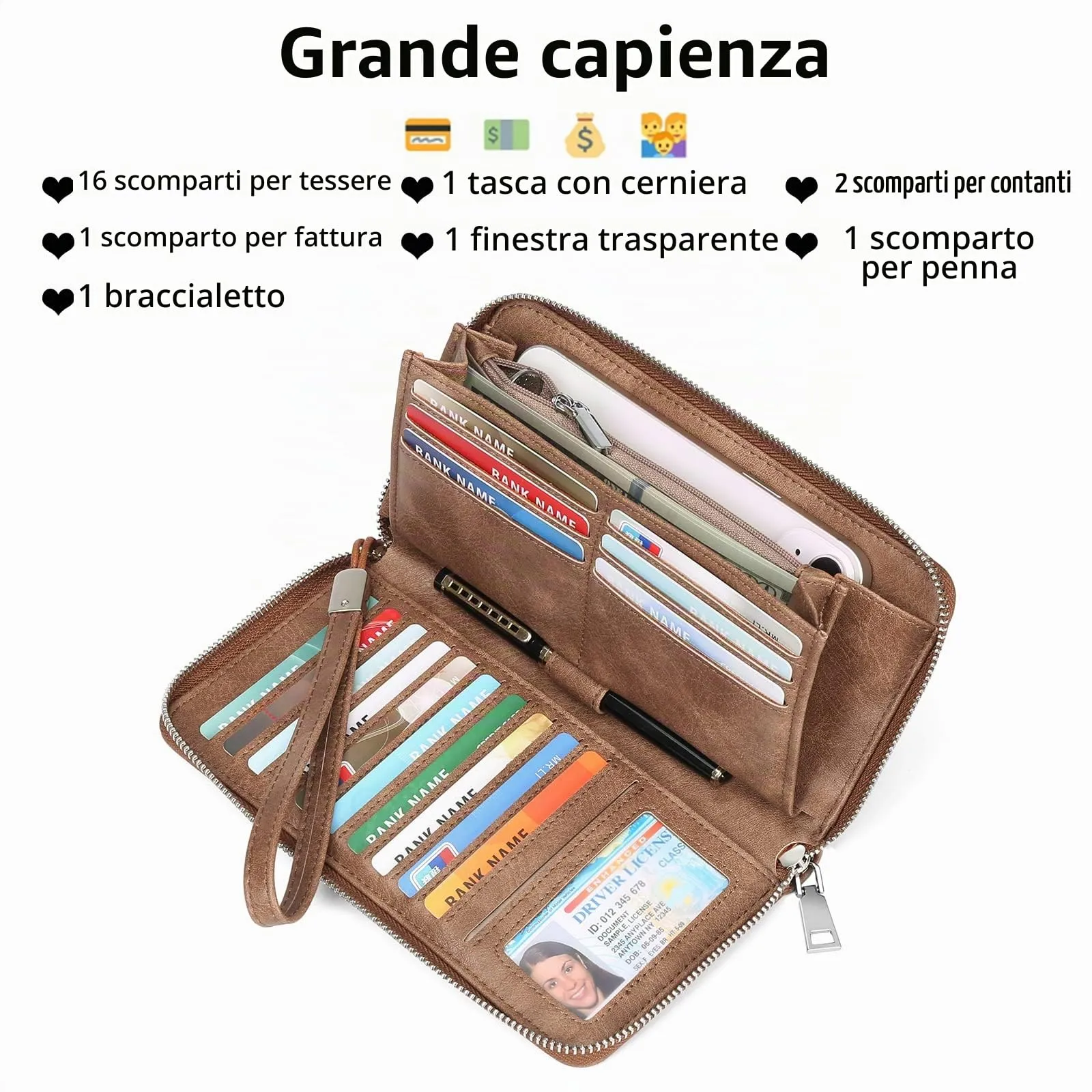 GAEKEAO Portafoglio Donna in Pelle con Bloccaggio RFID e Cinturino Rimovibile - immagine 2