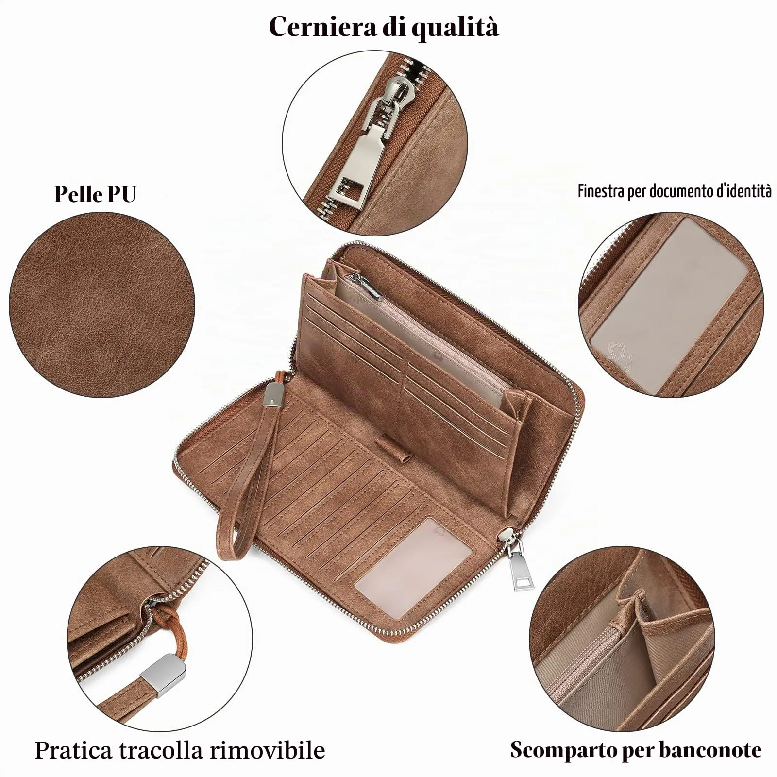 GAEKEAO Portafoglio Donna in Pelle con Bloccaggio RFID e Cinturino Rimovibile - immagine 3