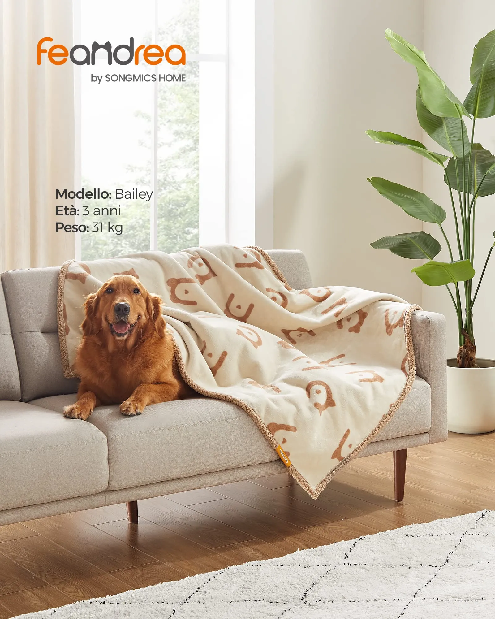Feandrea Coperta Impermeabile per Cani e Gatti in Sherpa e Flanella, 152 x 127 cm, XL, Beige PPB060K01 - immagine 2