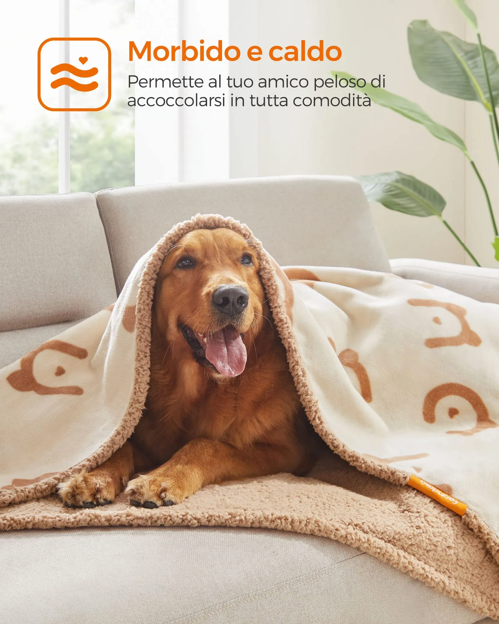 Feandrea Coperta Impermeabile per Cani e Gatti in Sherpa e Flanella, 152 x 127 cm, XL, Beige PPB060K01 - immagine 4