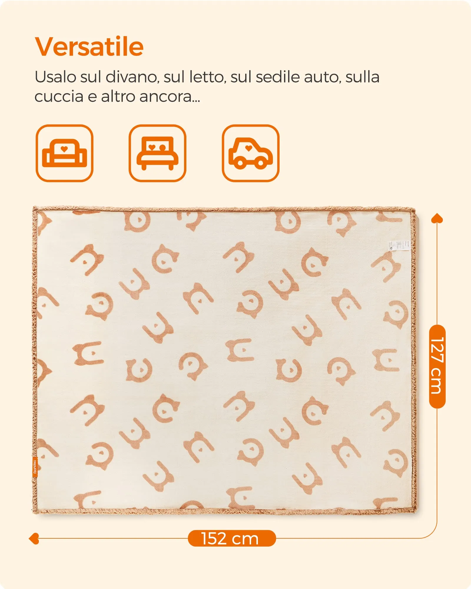Feandrea Coperta Impermeabile per Cani e Gatti in Sherpa e Flanella, 152 x 127 cm, XL, Beige PPB060K01 - immagine 6