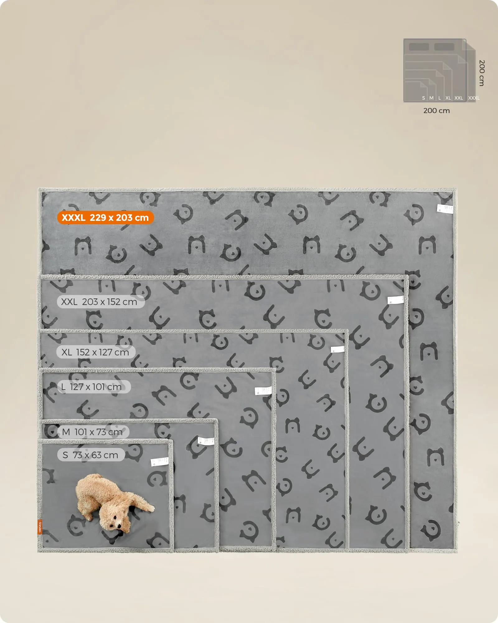 Feandrea Coperta Impermeabile per Cani e Gatti, Sherpa e Flanella, 229 x 203 cm, XXXL, Grigio PPB090G01 - immagine 5