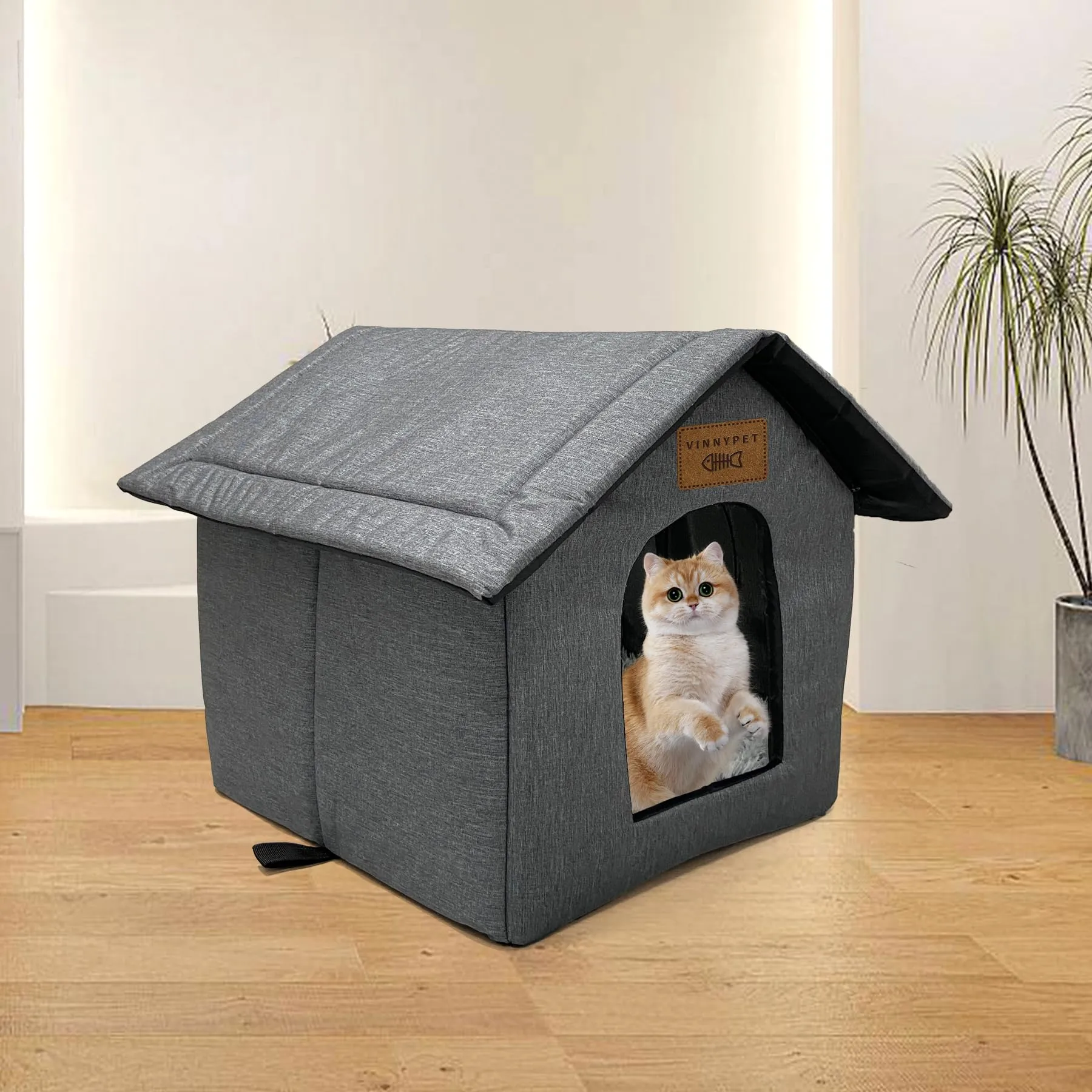 Vinnypet Casetta per Gatti da Esterno Impermeabile con Cuscino Peluche, 45x40x45cm - immagine 6