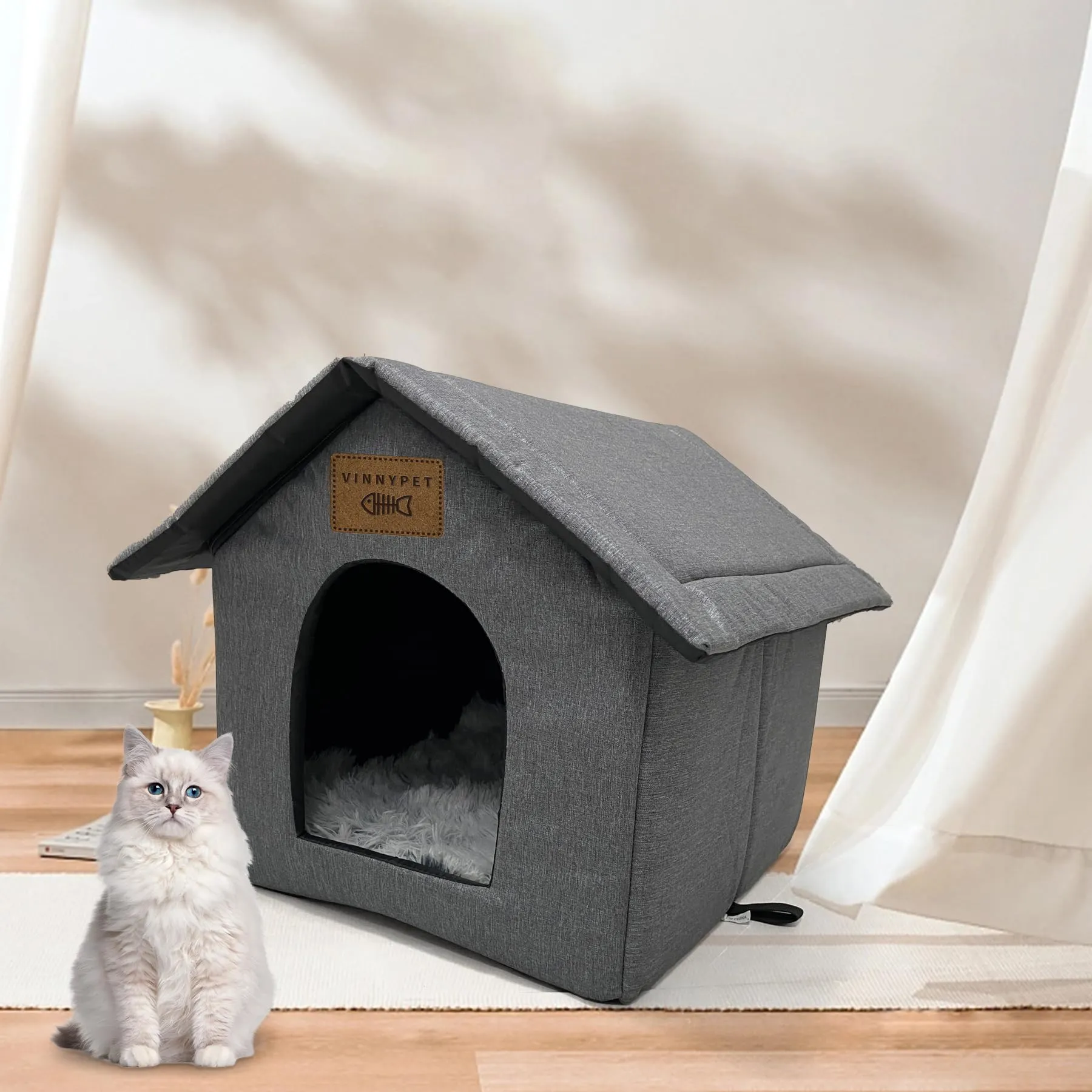 Vinnypet Casetta per Gatti da Esterno Impermeabile con Cuscino Peluche, 40x35x40cm - immagine 7