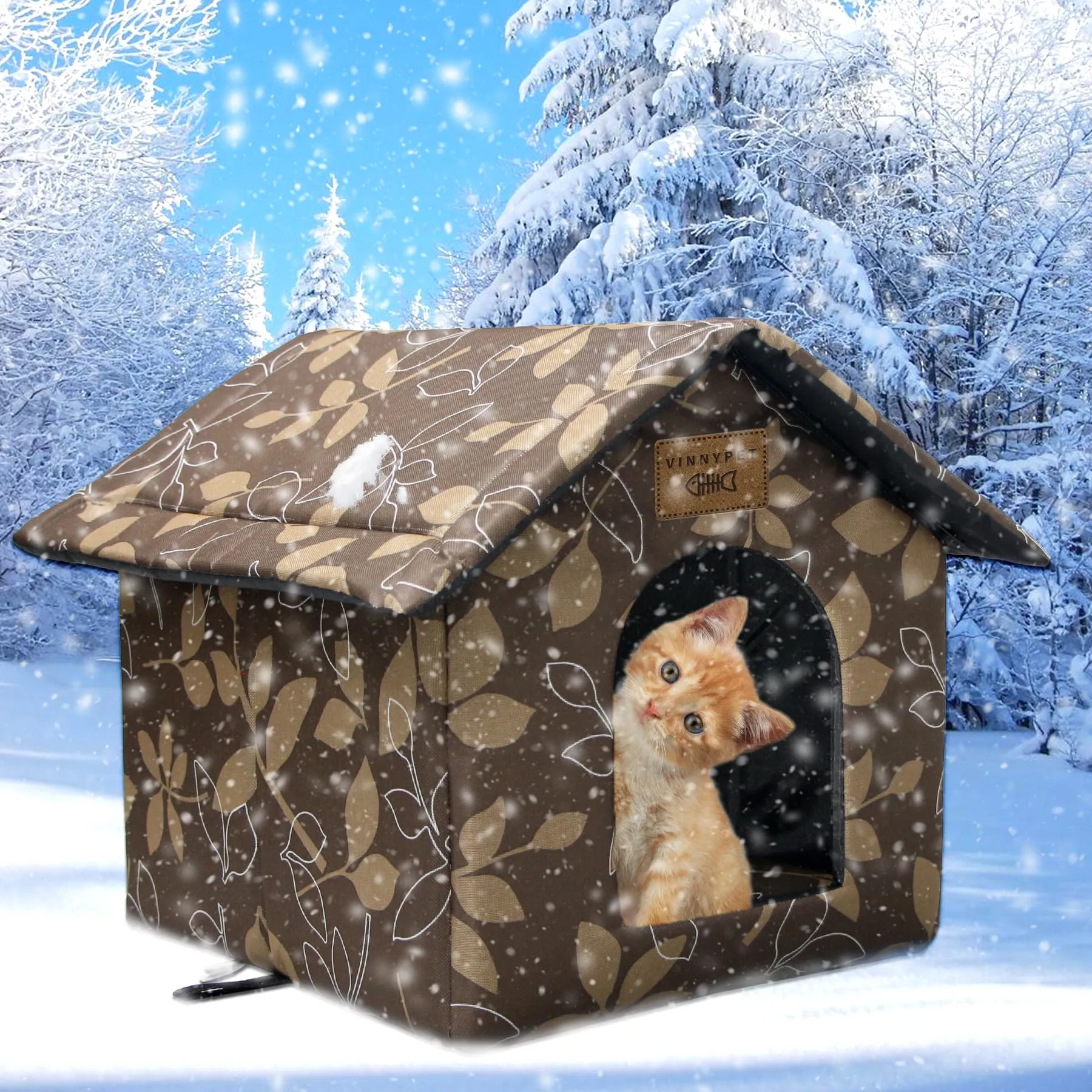 Vinnypet Casetta per Gatti per Esterni, Tenda Impermeabile con Cuscino, 40x35x40cm - immagine 4