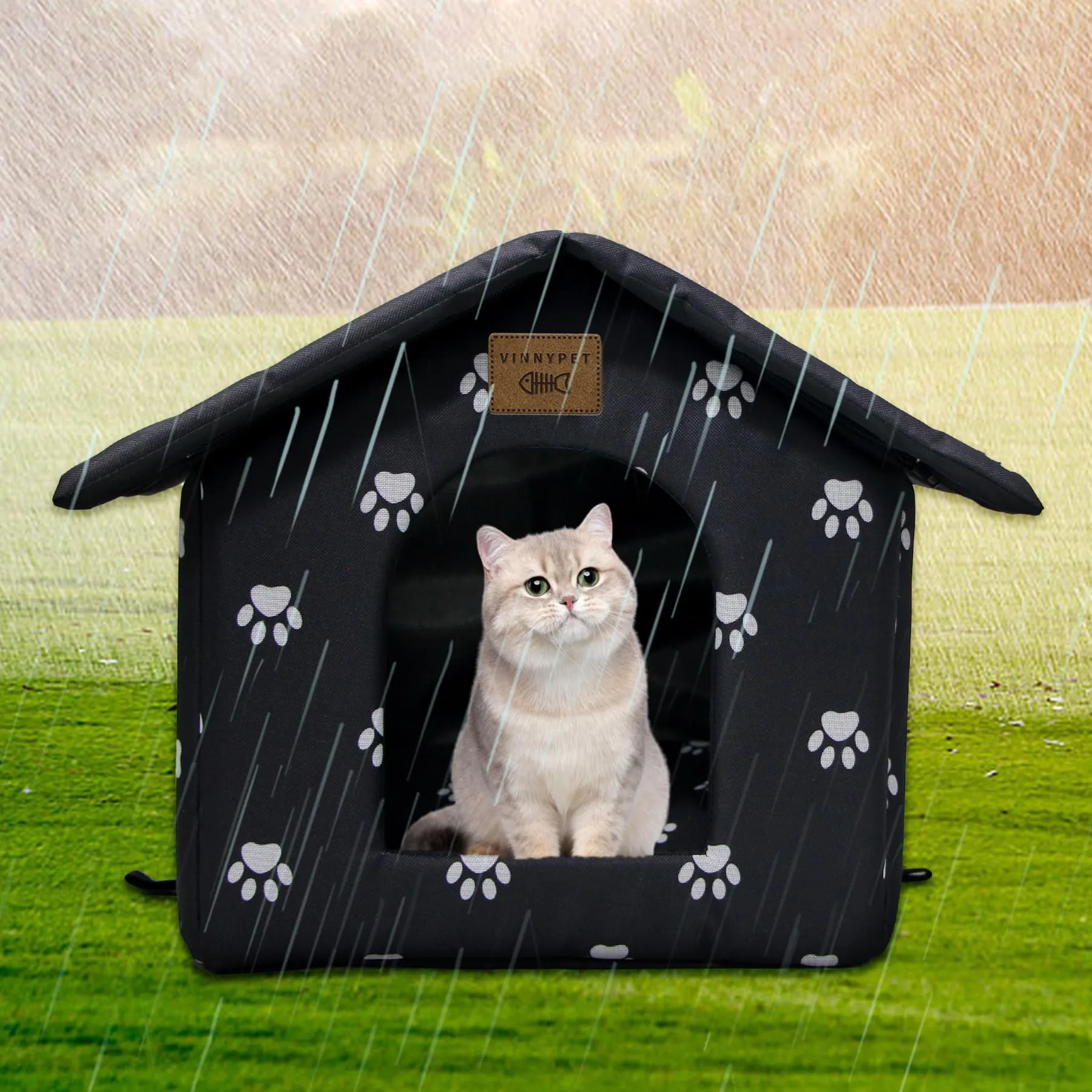 Vinnypet Casetta per Gatti da Esterno Impermeabile con Cuscino, 40x35x40cm - immagine 6
