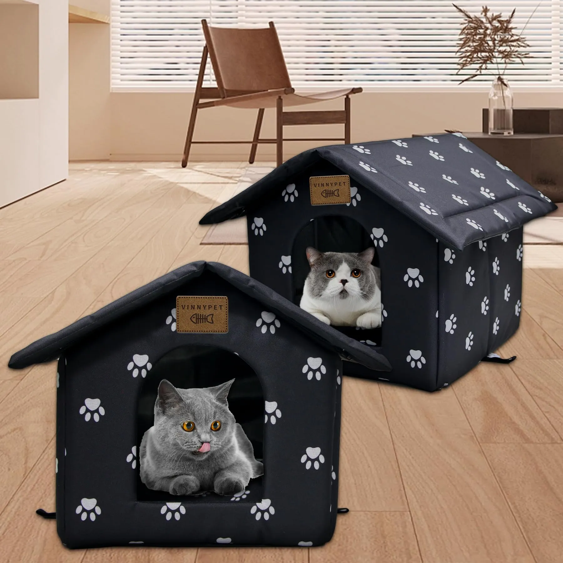 Vinnypet Casetta per Gatti da Esterno Impermeabile con Cuscino, 40x35x40cm - immagine 7