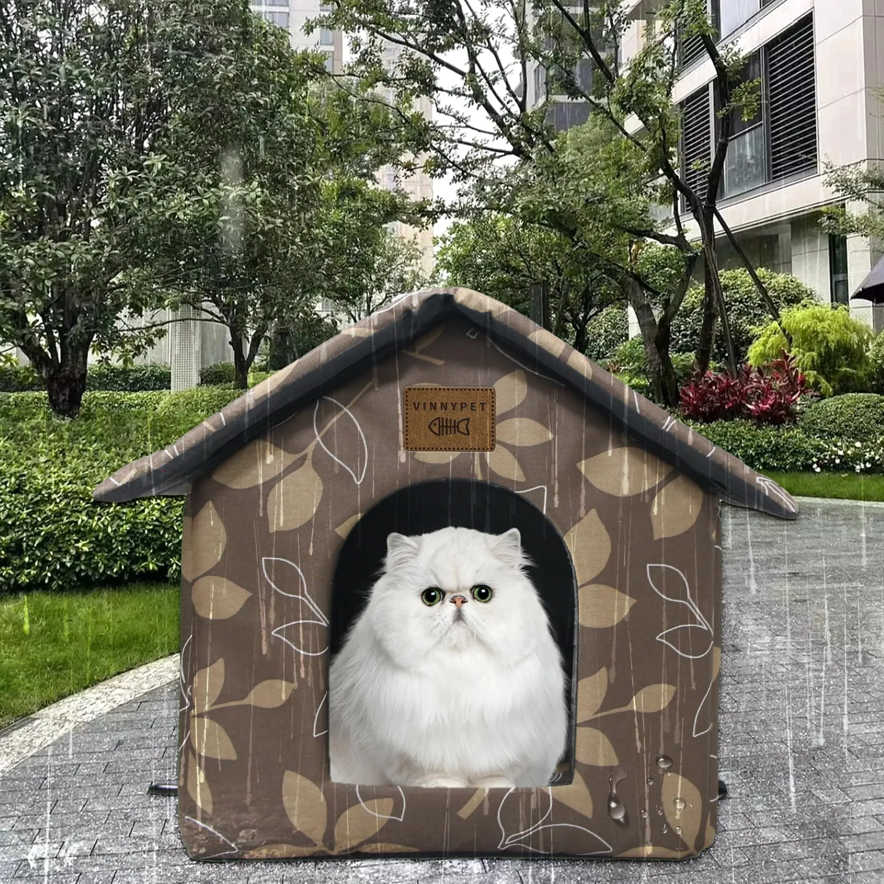 Vinnypet Casetta per Gatti da Esterno Impermeabile con Cuscino, 35x30x35cm - immagine 6
