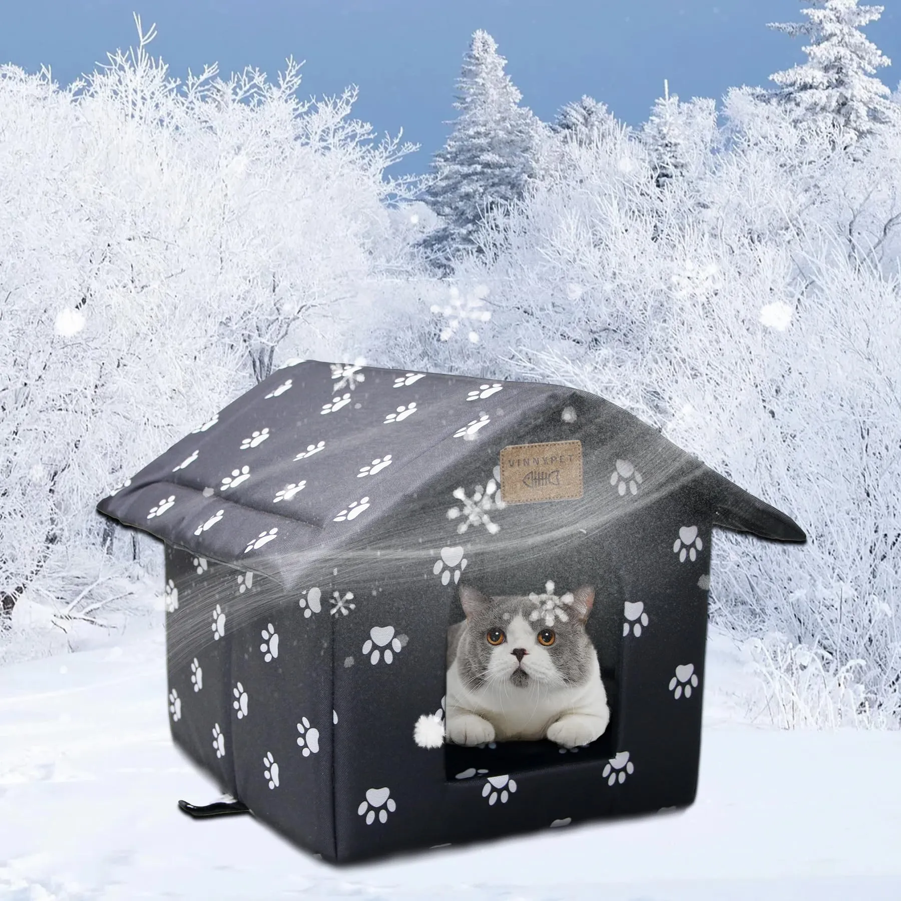 Vinnypet Casetta per Gatti per Esterni, Tenda Impermeabile con Cuscino, 35x30x35cm - immagine 4