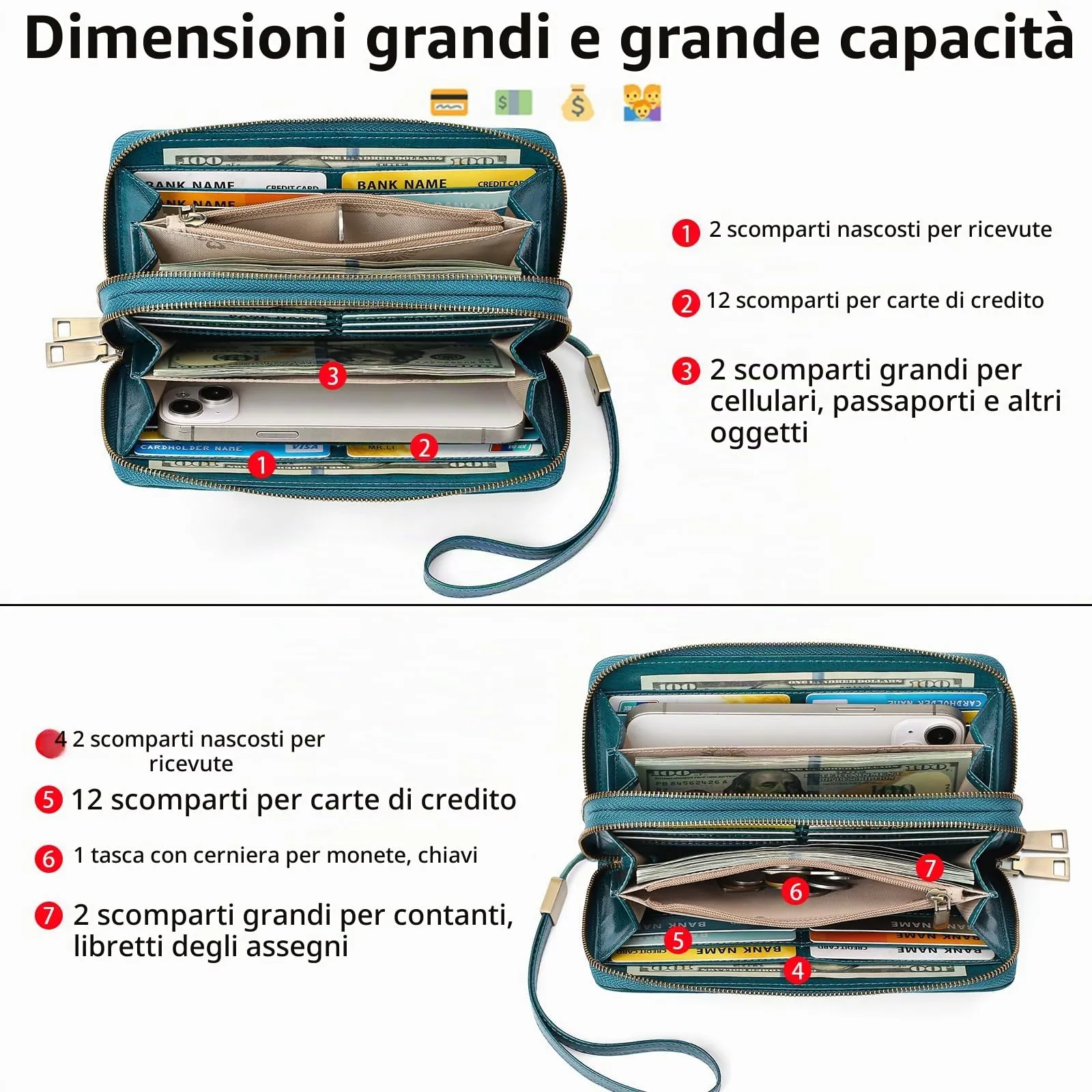 GAEKEAO Portafoglio Donna Grande in Pelle Vegan con Blocco RFID e Doppia Cerniera - immagine 2