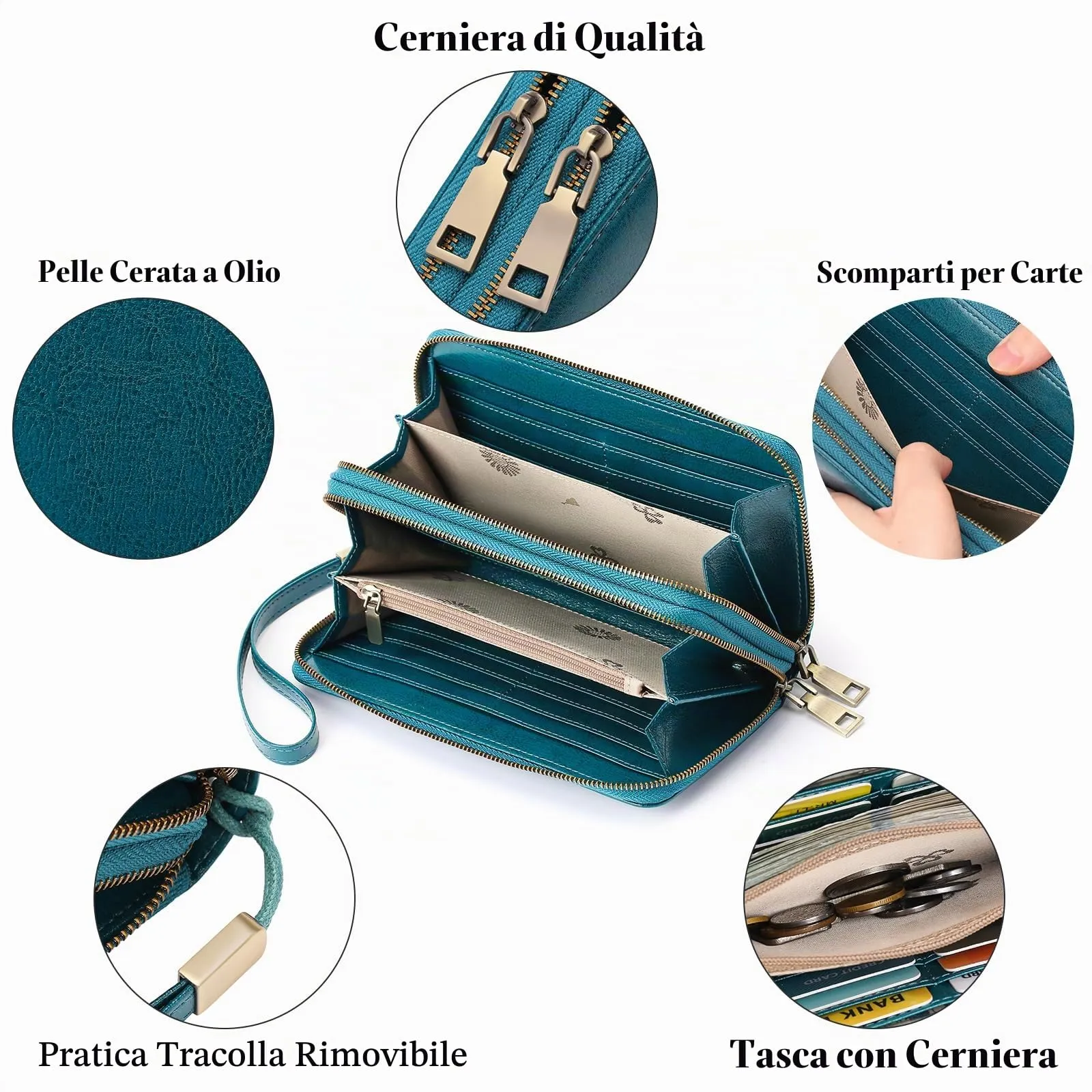 GAEKEAO Portafoglio Donna Grande in Pelle Vegan con Blocco RFID e Doppia Cerniera - immagine 3