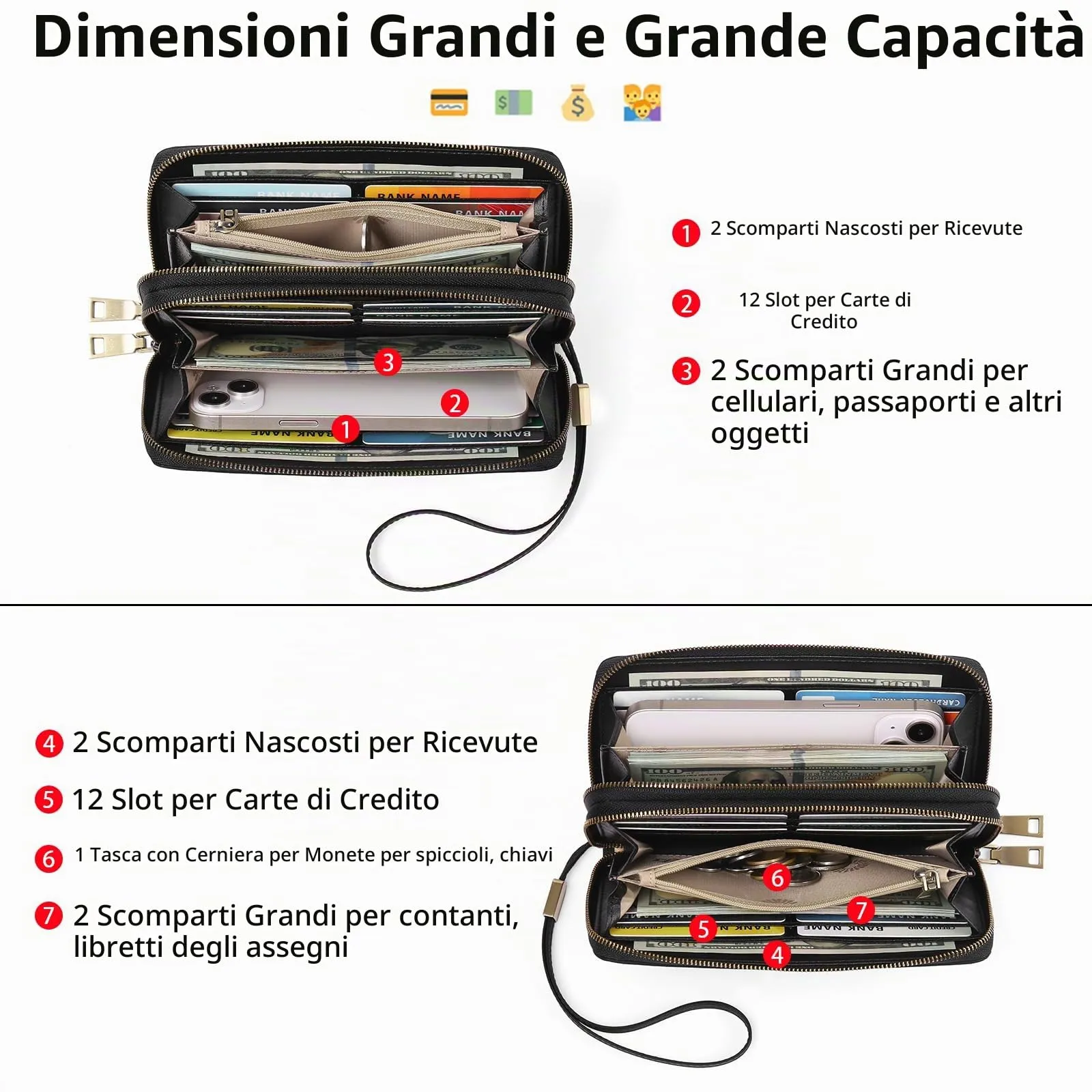 GAEKEAO Portafoglio Donna Grande in Pelle Vegan con Protezione RFID e Doppia Cerniera - immagine 2