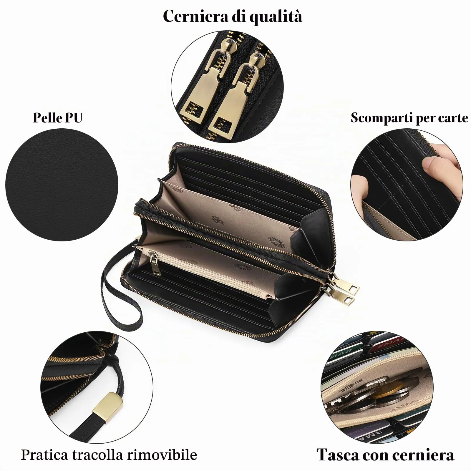 GAEKEAO Portafoglio Donna Grande in Pelle Vegan con Protezione RFID e Doppia Cerniera - immagine 3