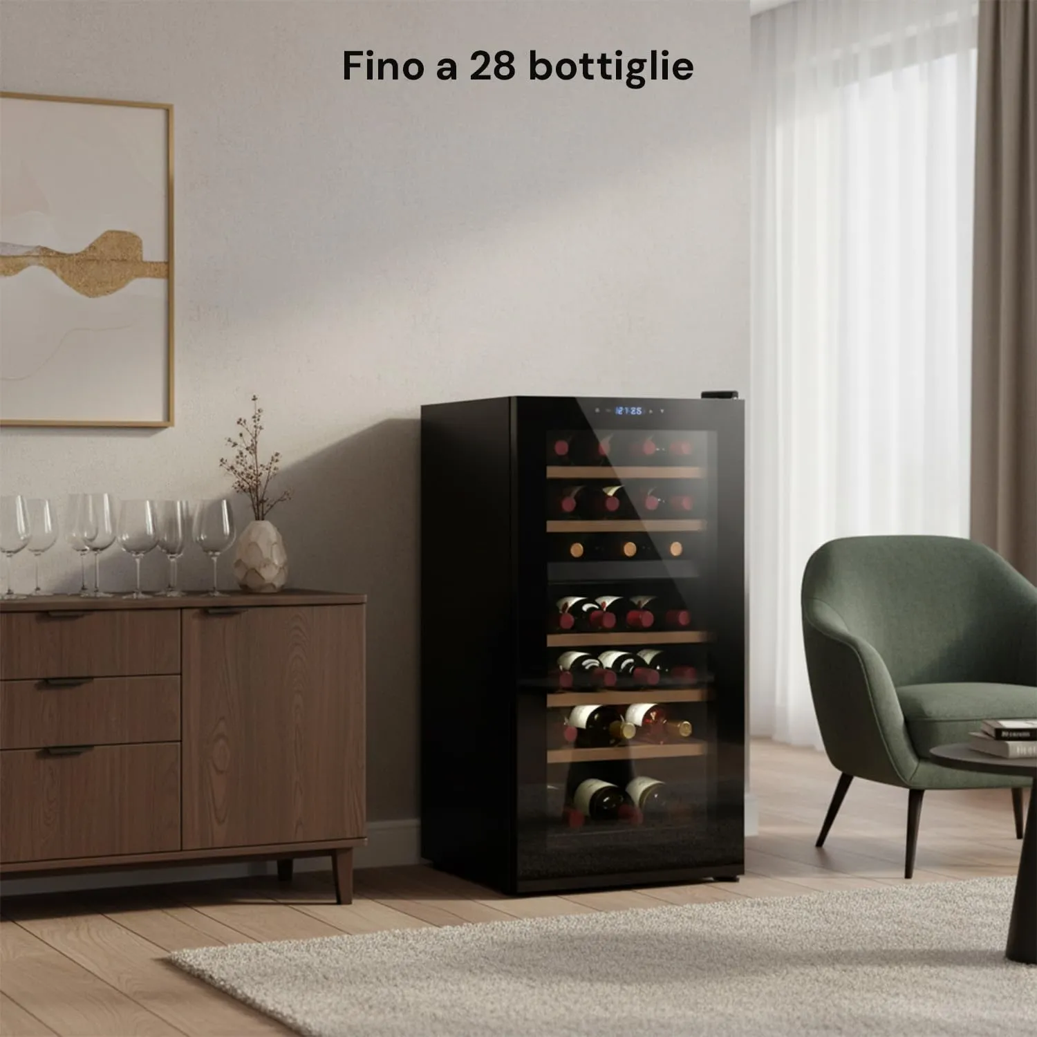 Wintem Cantinetta Vino Refrigerata Doppia Temperatura, Frigorifero con Display LED Touchscreen, Capacità 28 Bottiglie 82L - immagine 3