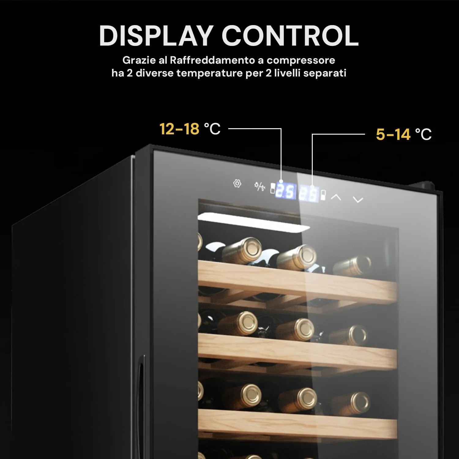 Wintem Cantinetta Vino Refrigerata Doppia Temperatura, Frigorifero con Display LED Touchscreen, Capacità 28 Bottiglie 82L - immagine 5