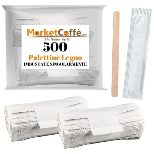 marketcaffe Palette caffè monouso in legno biodegradabile, confezionate singolarmente, 500 pezzi - immagine 1
