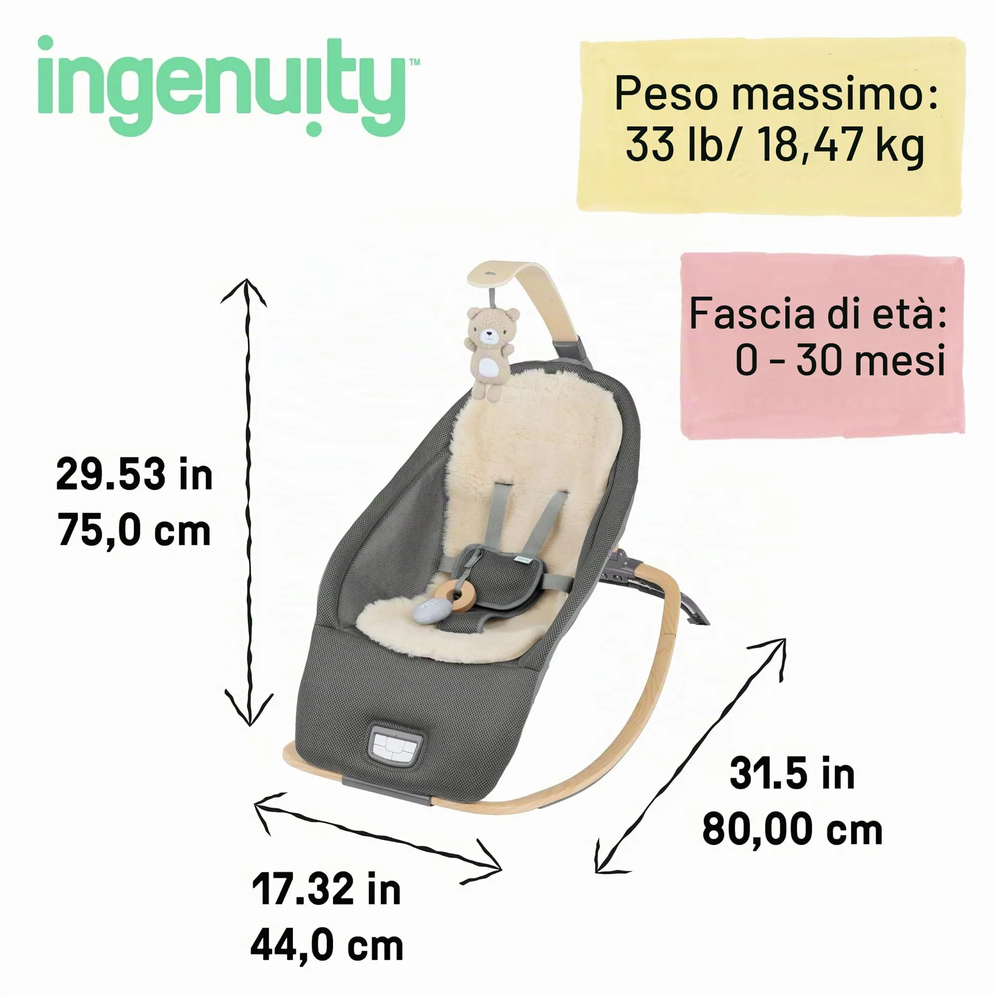 Ingenuity Dondolo 2 in 1 Every Season, 0-30 mesi, grigio - immagine 7