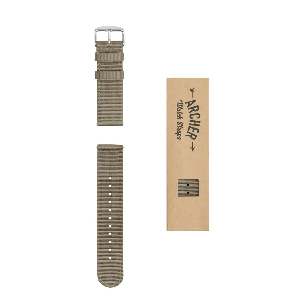 Archer Watch Straps - Cinturini in Nylon Premium a Sgancio Rapido (Kaki, 18mm) - immagine 8