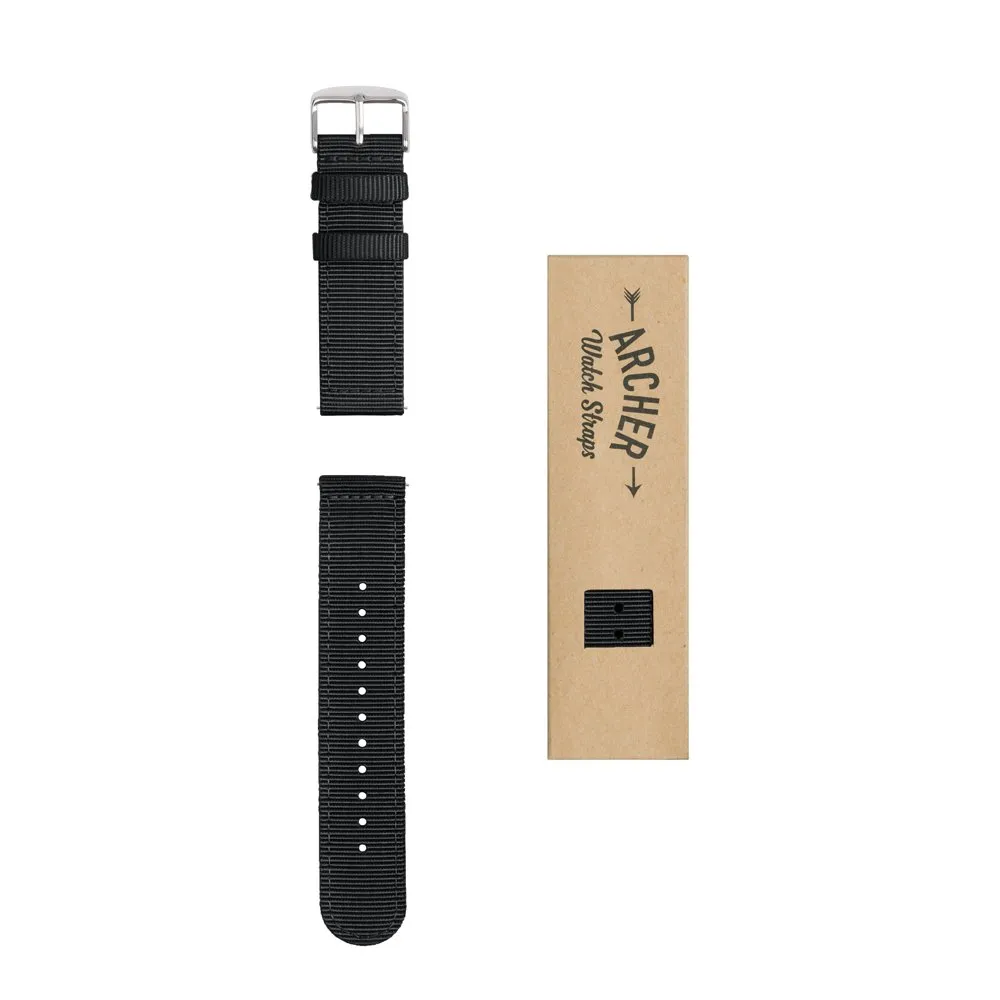 Archer Watch Straps - Cinturini in Nylon Premium a Sgancio Rapido (Nero, 20mm) - immagine 7