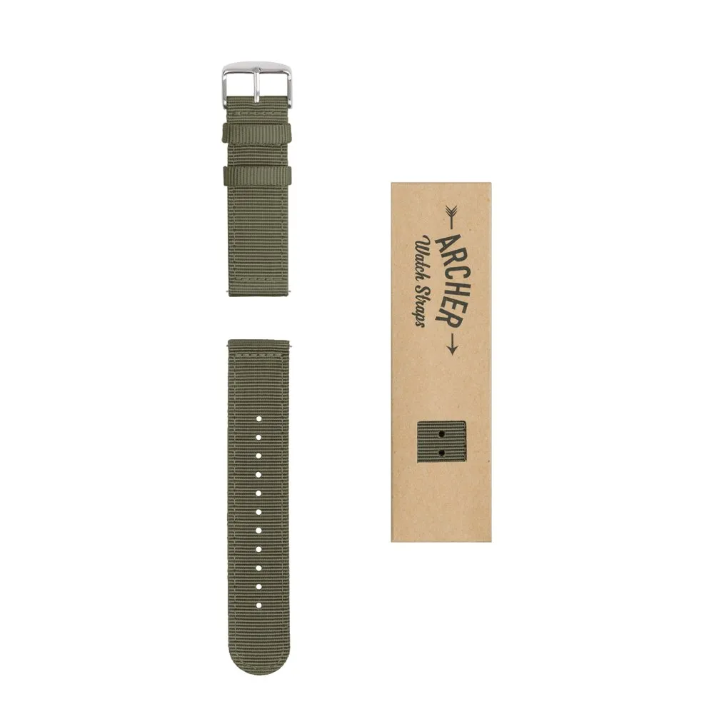 Archer Watch Straps - Cinturini in Nylon Premium a Sgancio Rapido (Verde Oliva, 18mm) - immagine 8