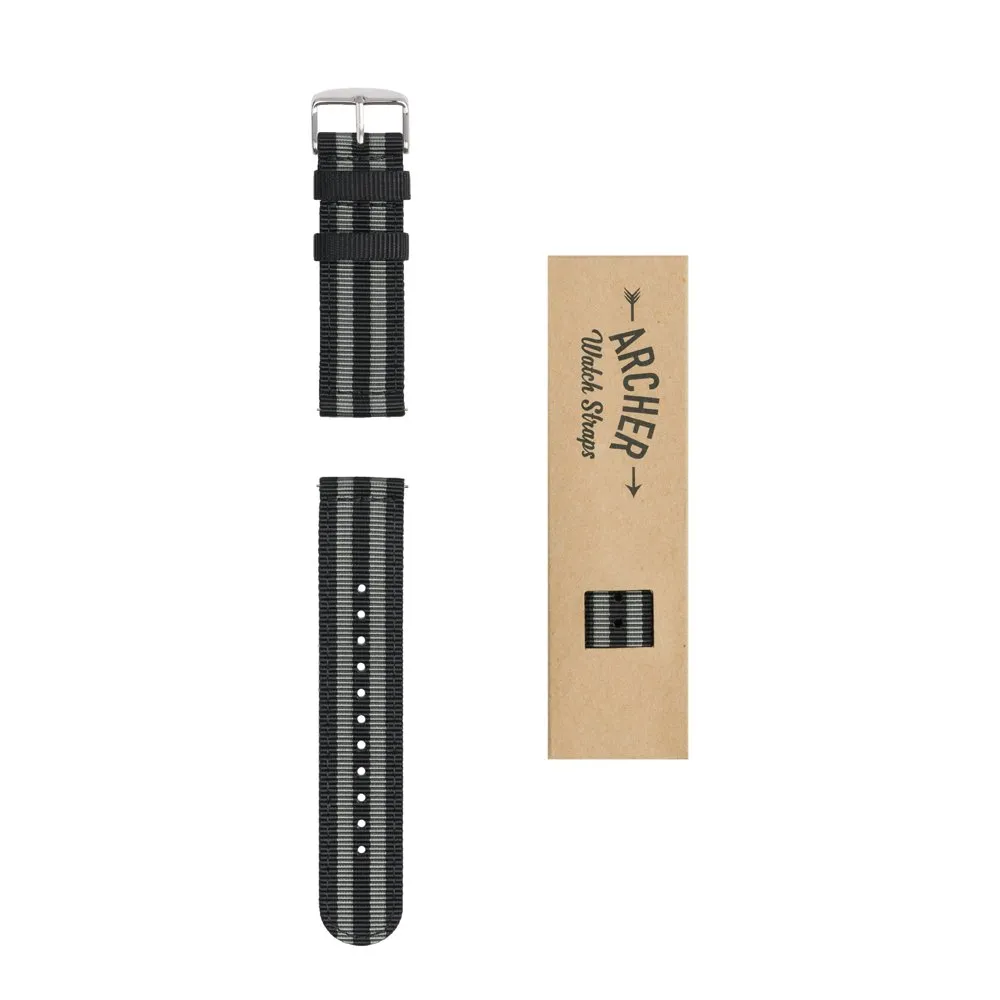 Archer Watch Straps - Cinturini in Nylon Premium a Sgancio Rapido (Nero e Grigio, 20mm) - immagine 7