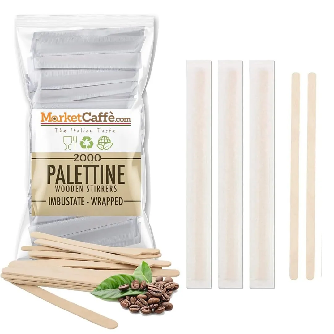 2000 Palette caffè monouso confezionate singolarmente, palettine in legno biodegradabili, compostabili e resistenti al calore, per Girare Zucchero Bevande e Caffe nei Bicchierini (2000) - immagine 1
