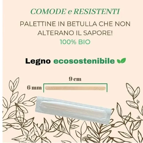 2000 Palette caffè monouso confezionate singolarmente, palettine in legno biodegradabili, compostabili e resistenti al calore, per Girare Zucchero Bevande e Caffe nei Bicchierini (2000) - immagine 3