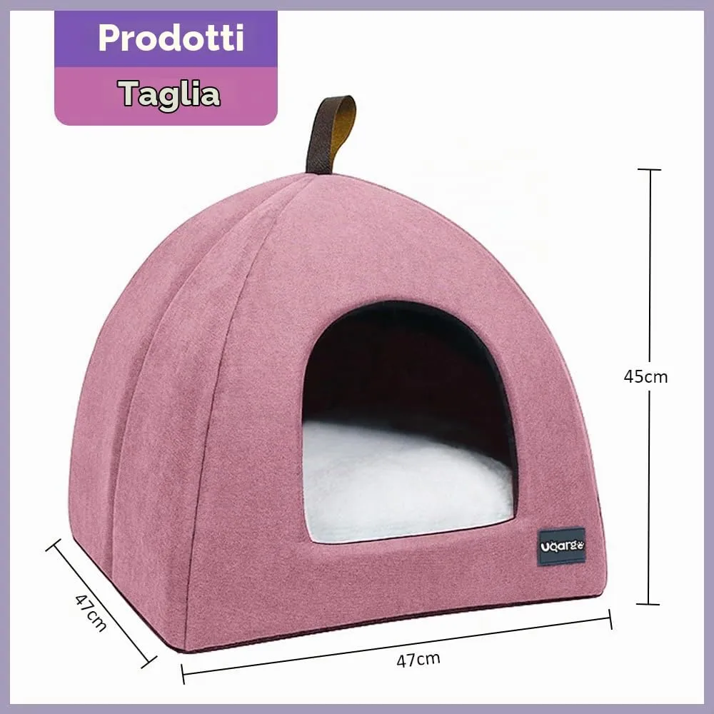 Voarge Letti per gatti, grotta morbida, in pile caldi, con cuscino interno rimovibile e lavabile, rosa, large - immagine 4