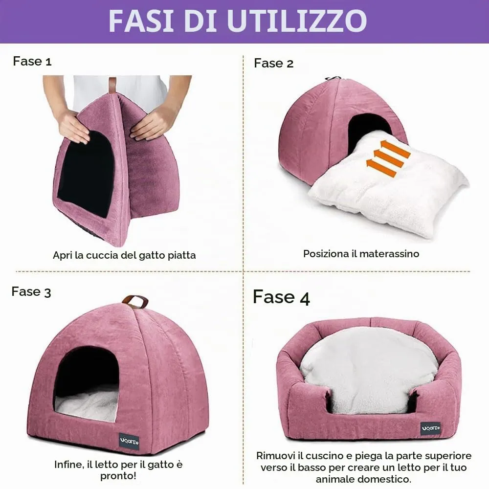 Voarge Letti per gatti, grotta morbida, in pile caldi, con cuscino interno rimovibile e lavabile, rosa, large - immagine 6