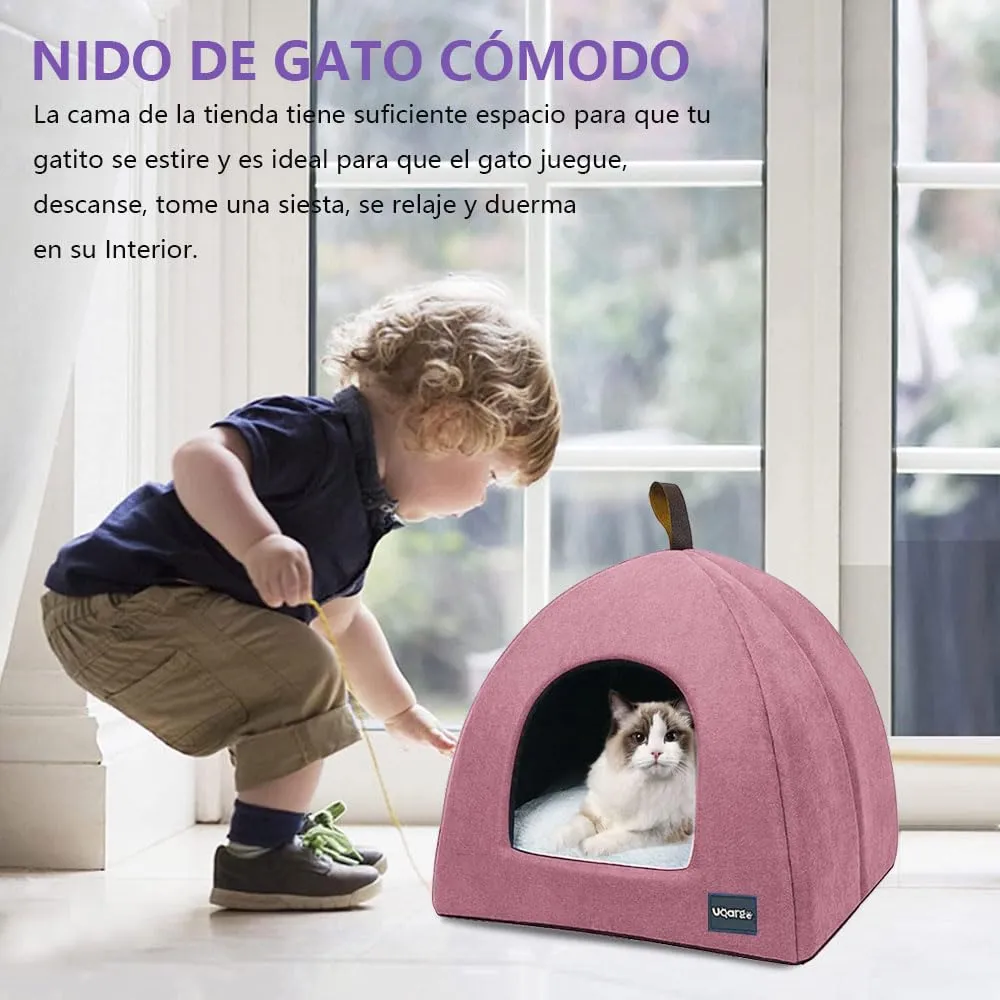Voarge Letti per gatti, grotta morbida, in pile caldi, con cuscino interno rimovibile e lavabile, rosa, large - immagine 7