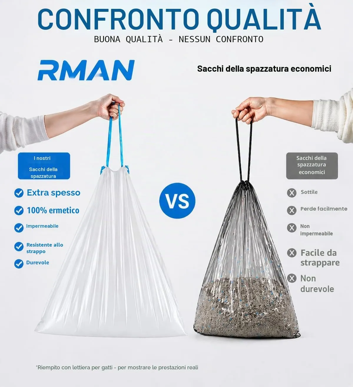 RMAN Sacchetti Lettiera Gatto per Lettiera Autopulente, 550 x 300 mm, 90 unità - immagine 5