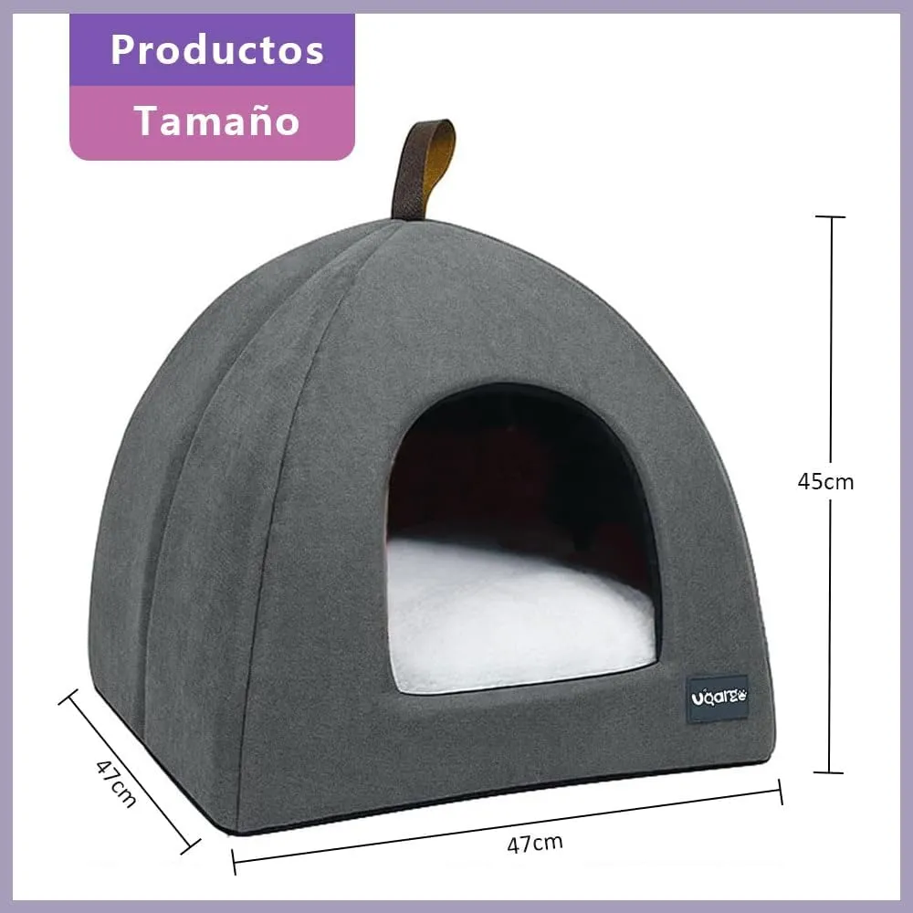 Voarge Letto per gatto morbido pile caldo, letti per gatto, nido con cuscino interno estraibile e lavabile, grigio, Large - immagine 4